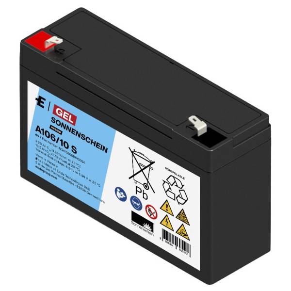 Sonnenschein Blei-Akku A106/10 S Gel – 6 V / 10 Ah Longlife VRLA Akku mit Faston 4,8 mm