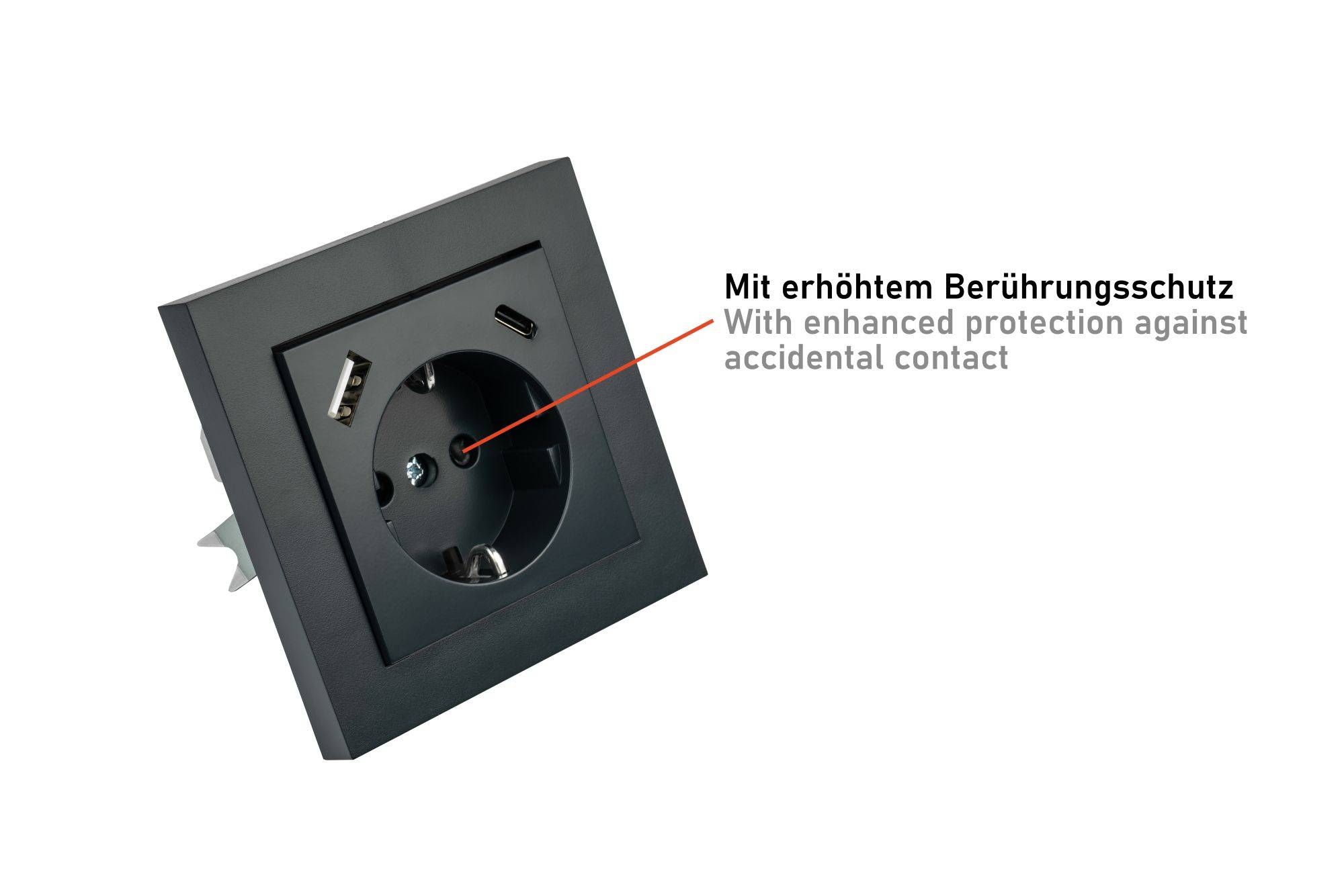 Schutzkontakt-Einbausteckdose mit USB-C™ (25W, PD 3.0) und USB-A Buchse (18W), anthrazit