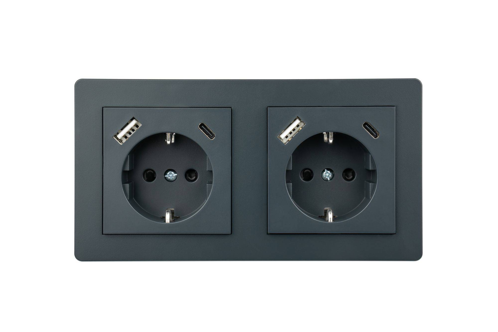Schutzkontakt-Einbausteckdose 2-fach, mit USB-C™ (25W, PD 3.0) und USB-A (18W), anthrazit