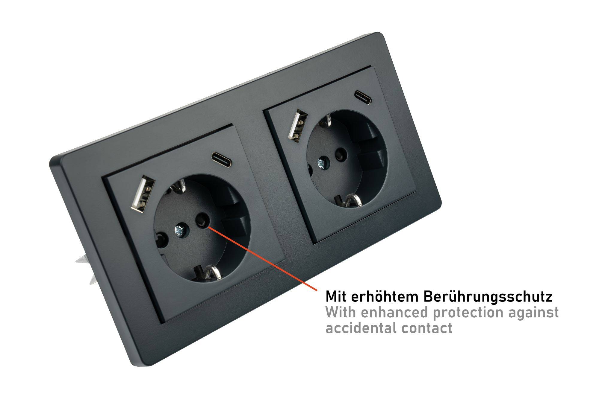 Schutzkontakt-Einbausteckdose 2-fach, mit USB-C™ (25W, PD 3.0) und USB-A (18W), anthrazit