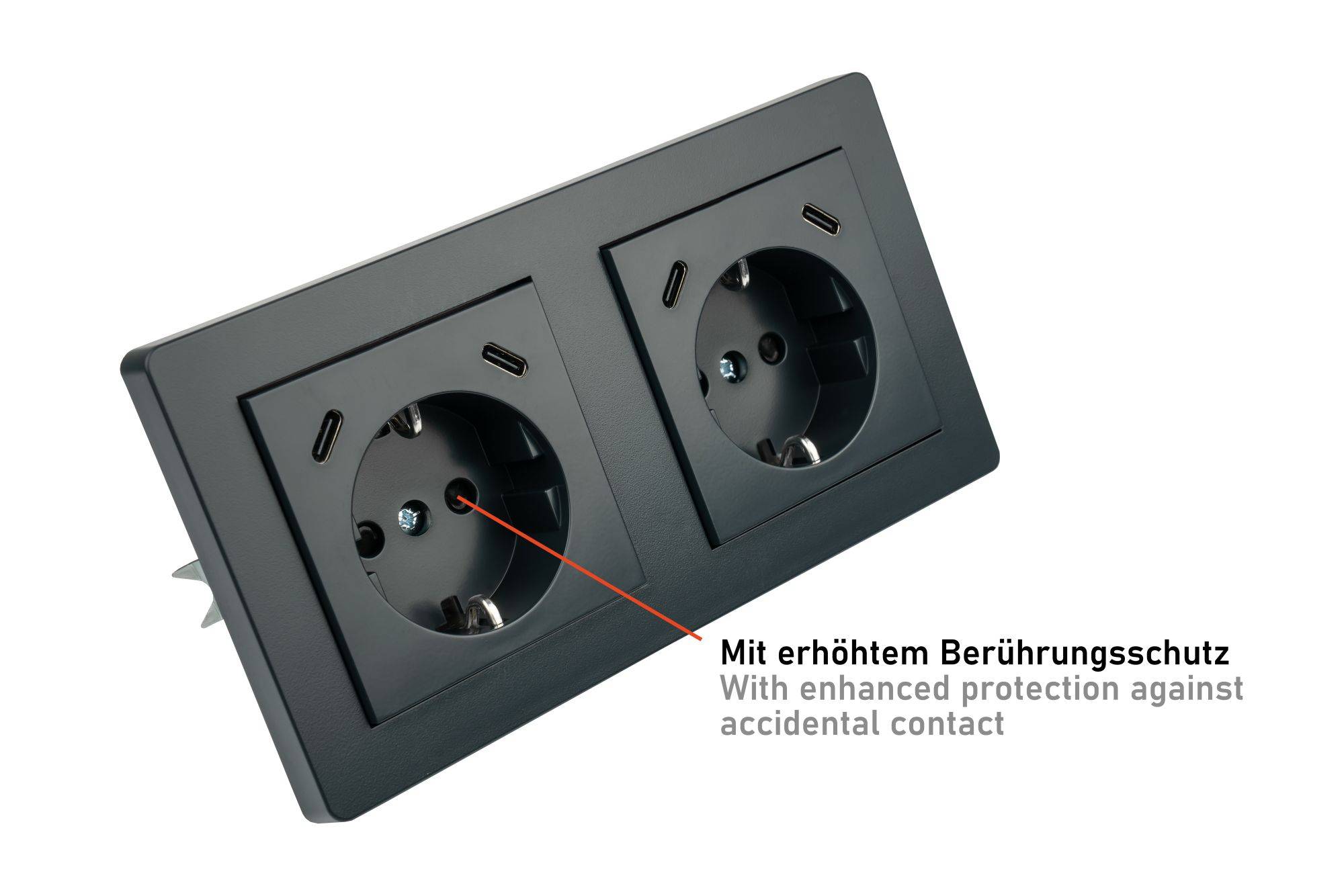 Schutzkontakt-Einbausteckdose 2-fach, mit je 2x USB-C™ (25W, PD 3.0), anthrazit