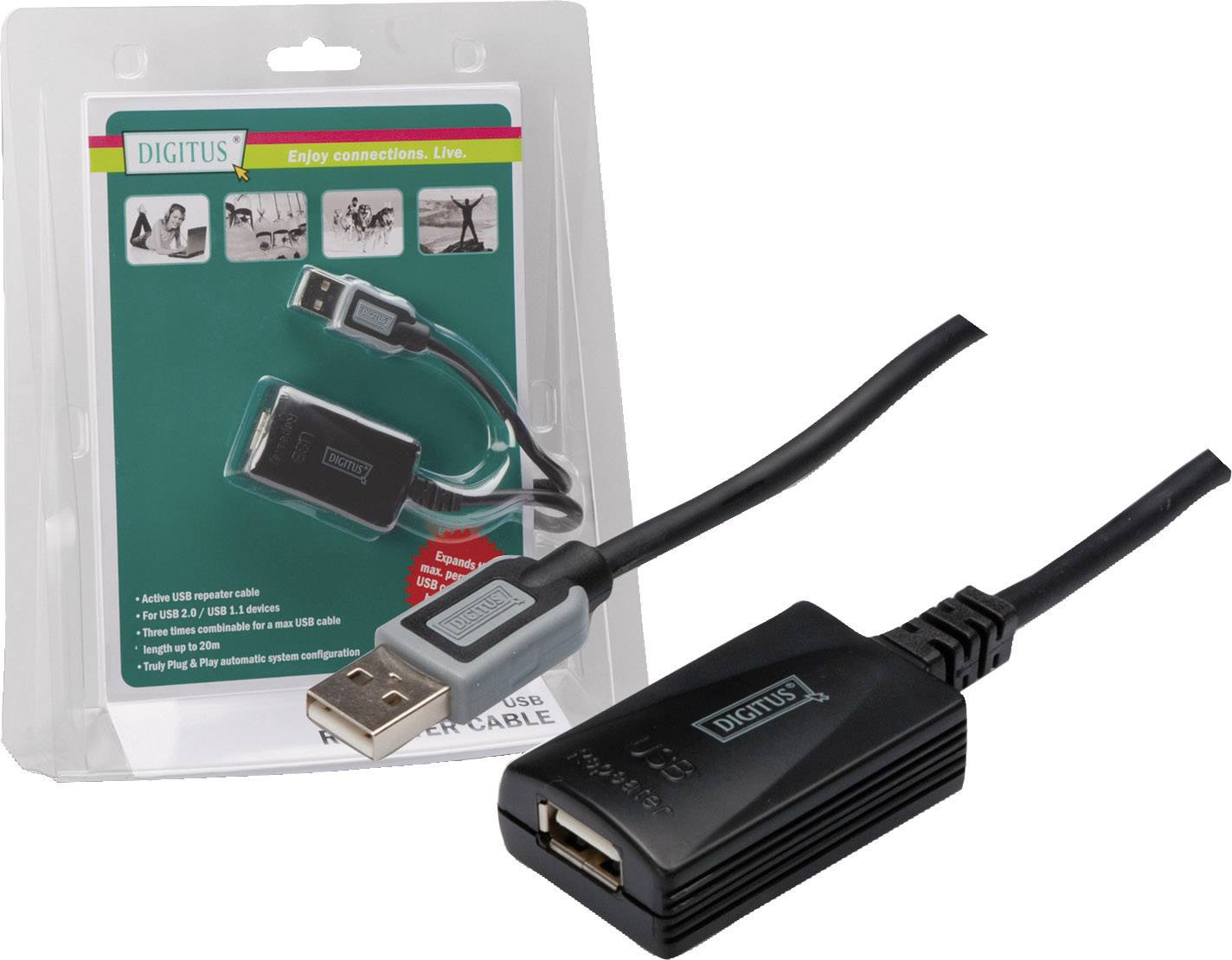 Digitus USB-Kabel USB 2.0 USB-A Stecker, USB-A Buchse 5.00m Schwarz