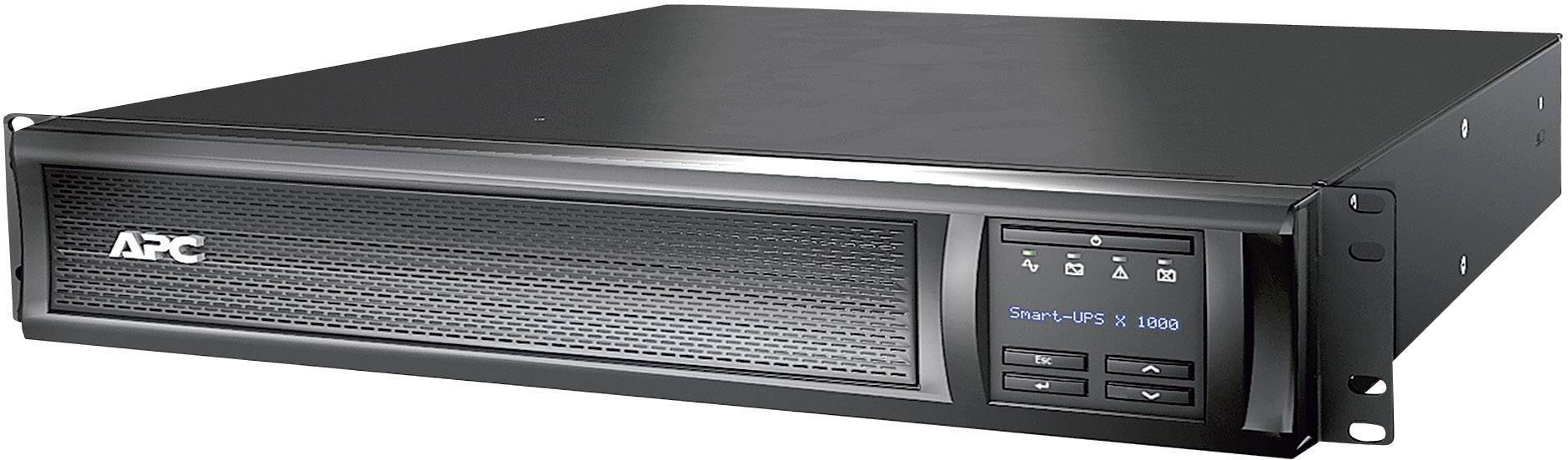 Ein schwarz-graues APC-USV-Gerät, Modell 'Smart-UPS X 1000', zur Sicherung der Stromversorgung in Serverumgebungen.