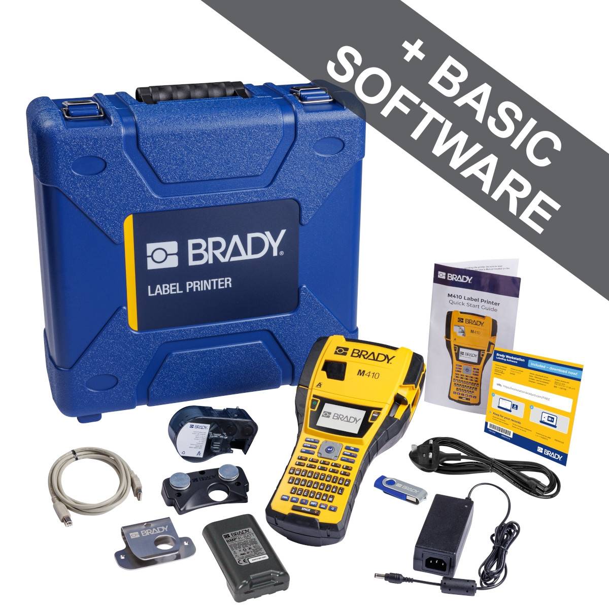 Brady, M410-KIT-EU, mobiler Etikettendrucker, Thermotransfer, QWERTY, 300 dpi, max. Etikettenbreite 25,40 mm, USB,