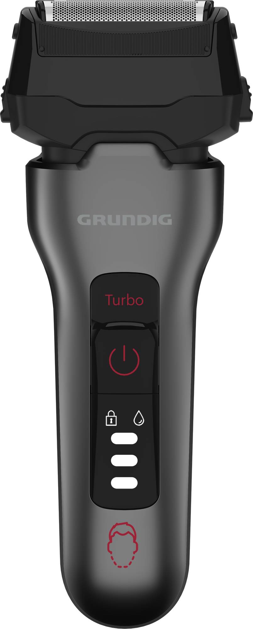 Grundig MS 8330, Folienschaber, Edelstahl, Chrom, Rot, LED, Batterie / USB, Integrierte Batterie