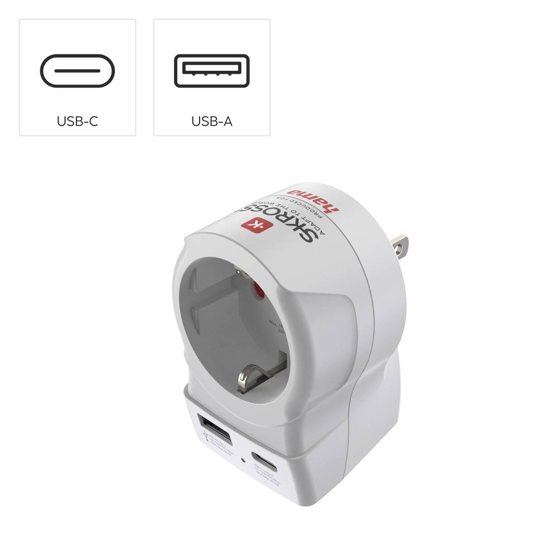 hama 00223479 Reiseadapter, "EU to US", 1x USB-A, 1x USB-C (PD), 20 W