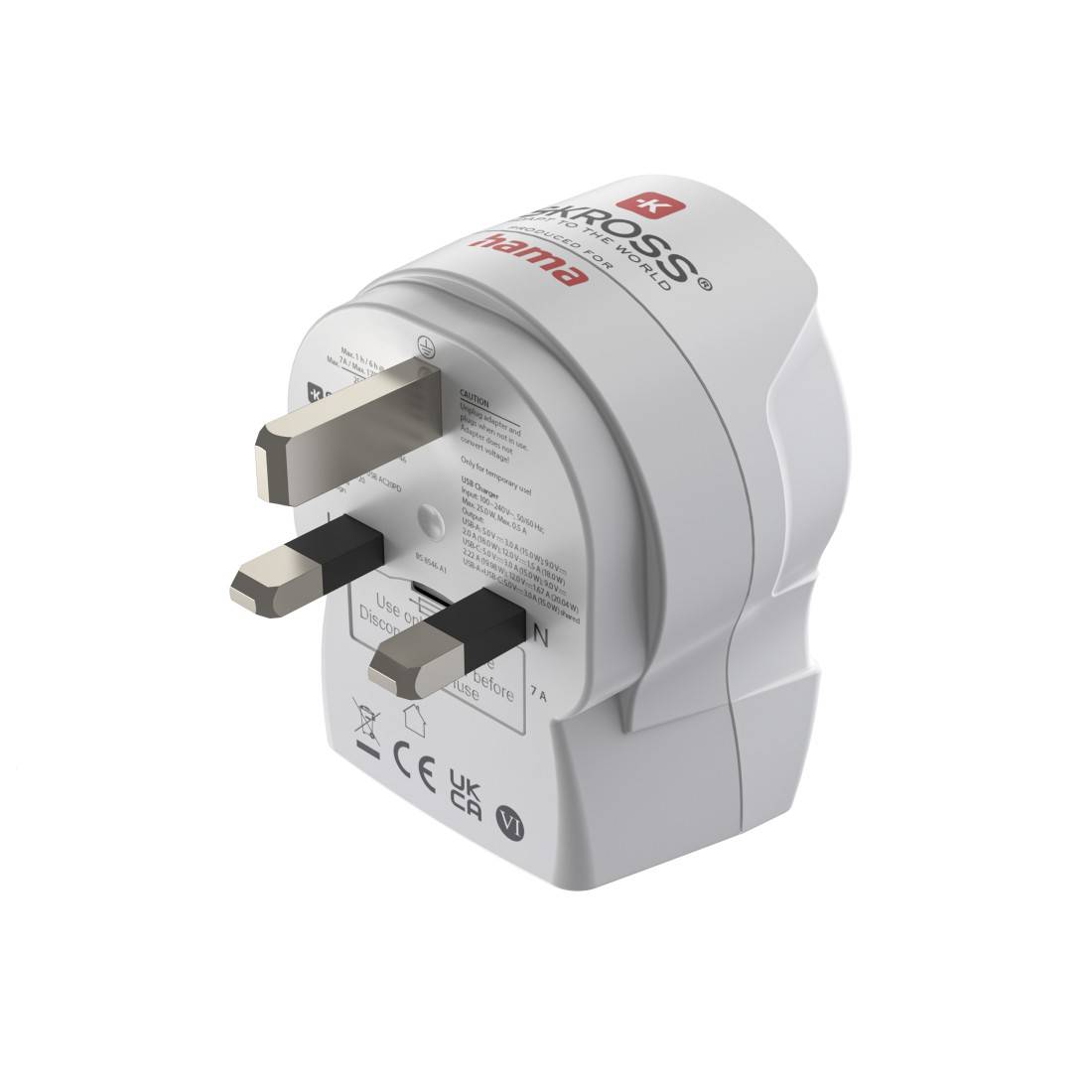 Hama EU to UK, Typ G (VK), Typ C (Eurostecker) + Typ F, Gerade, Gerade, 100 - 250 V, Weiß