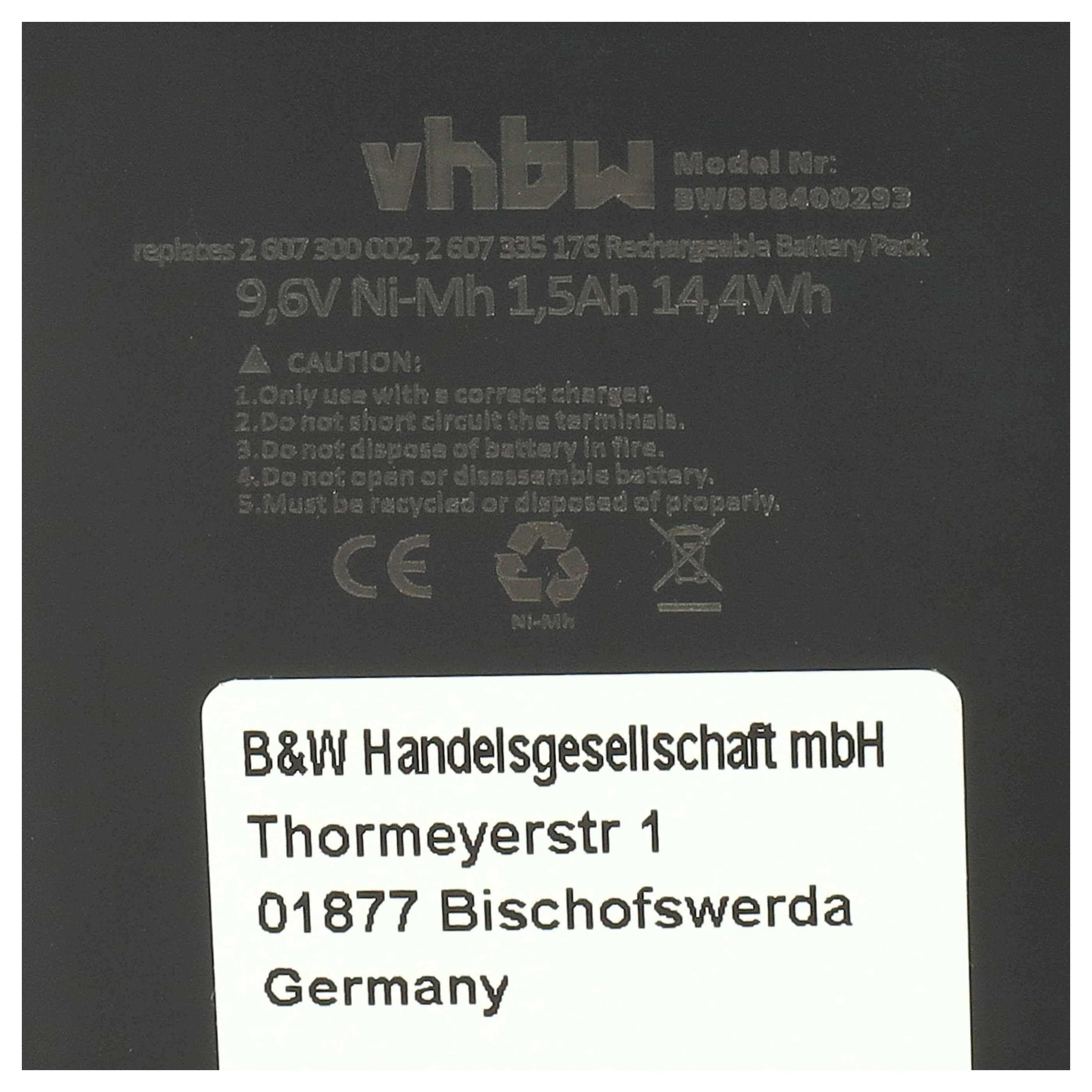 vhbw 2x Akku kompatibel mit Bosch PSR-Serie 1. Generation Werkzeug (1500 mAh, NiMH, 9,6 V)