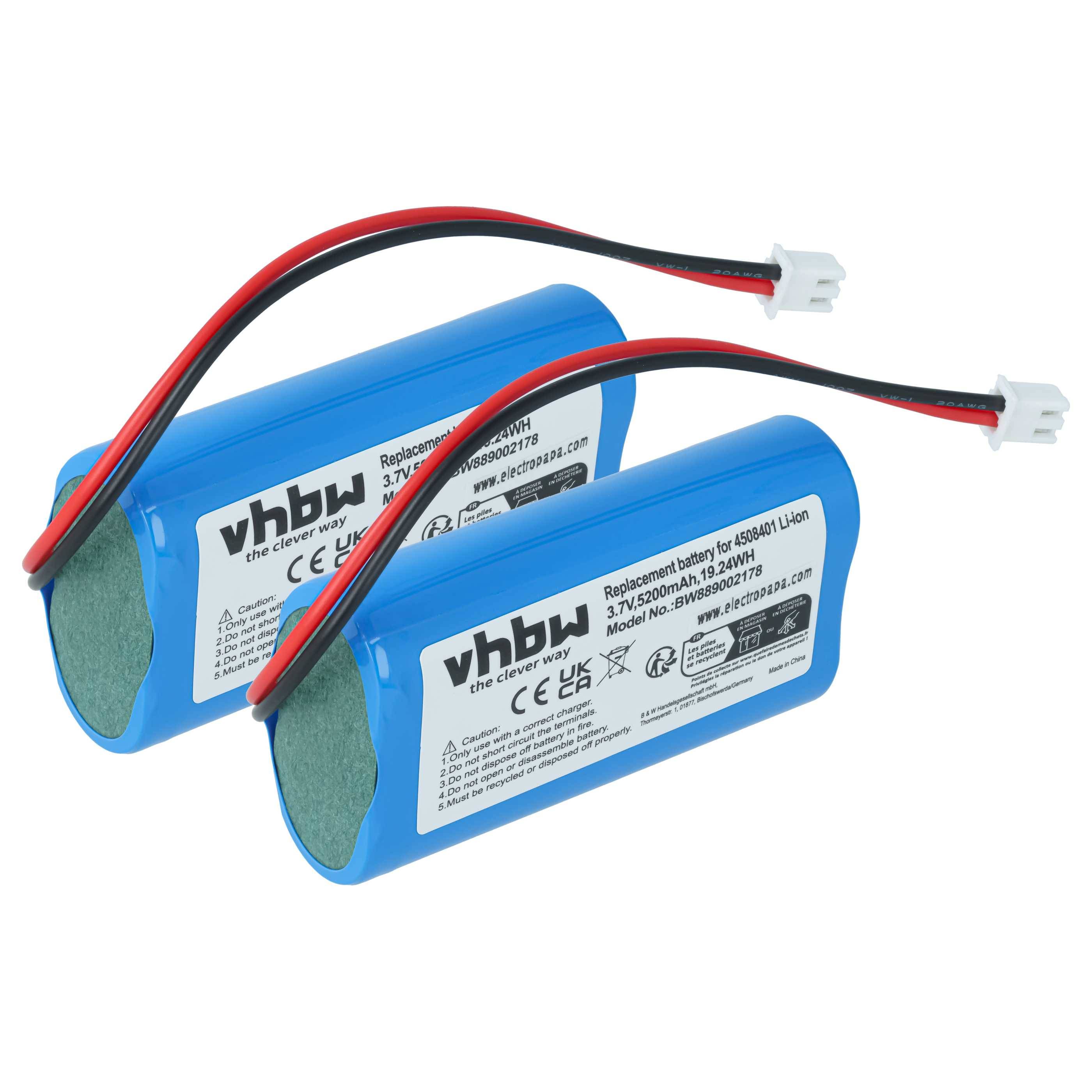 vhbw 2x Akku kompatibel mit Zafferano Dama Pro, Dama, Ofelia Pro, Ofelia, Olimpia Tischlampe, Nachttischlampe (5200 mAh