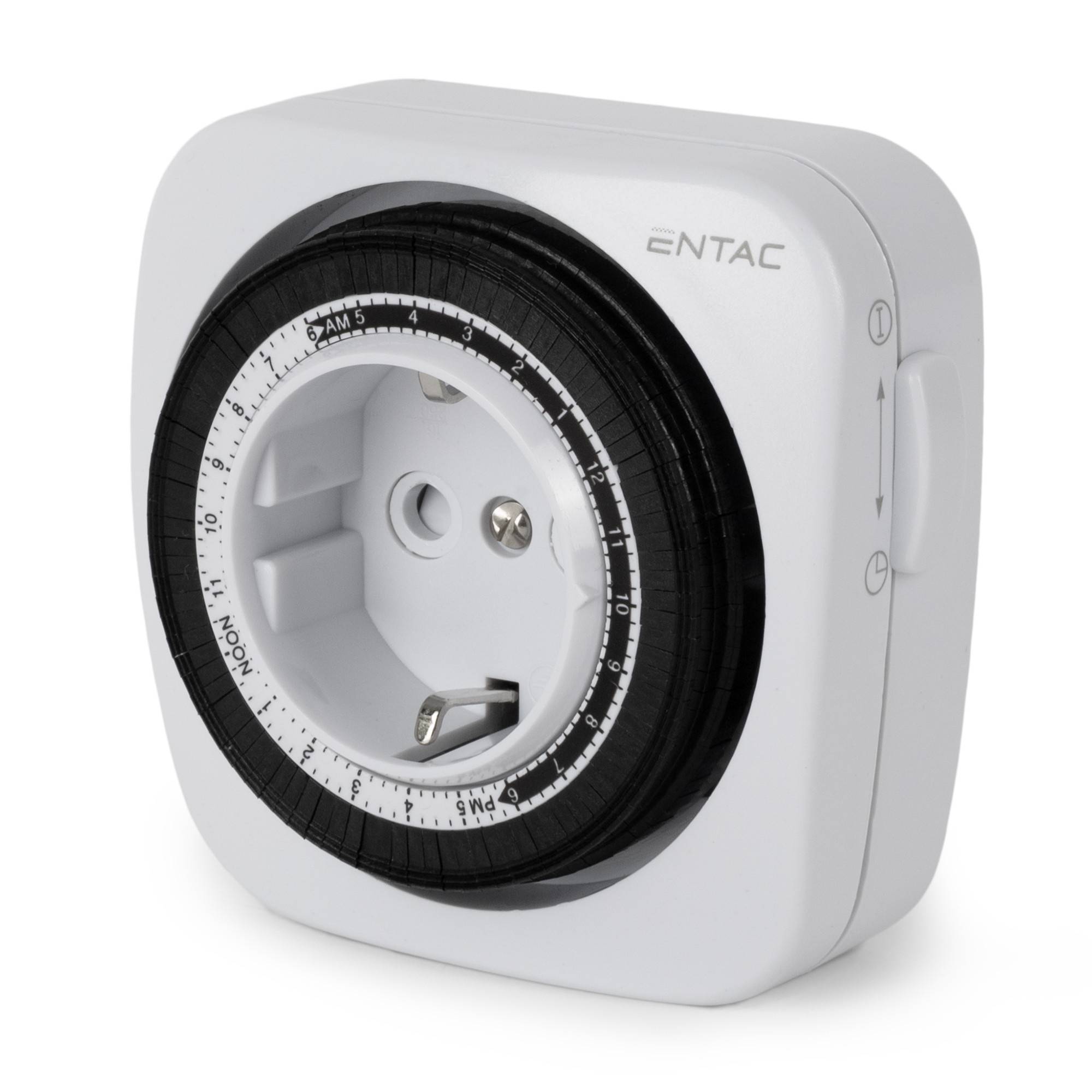 Entac Mechanischer Timer Mini 24 Stunden 48 Programme, Gerade, 230 V, 16 A, Schwarz, Weiß, 3680 W, 58 mm