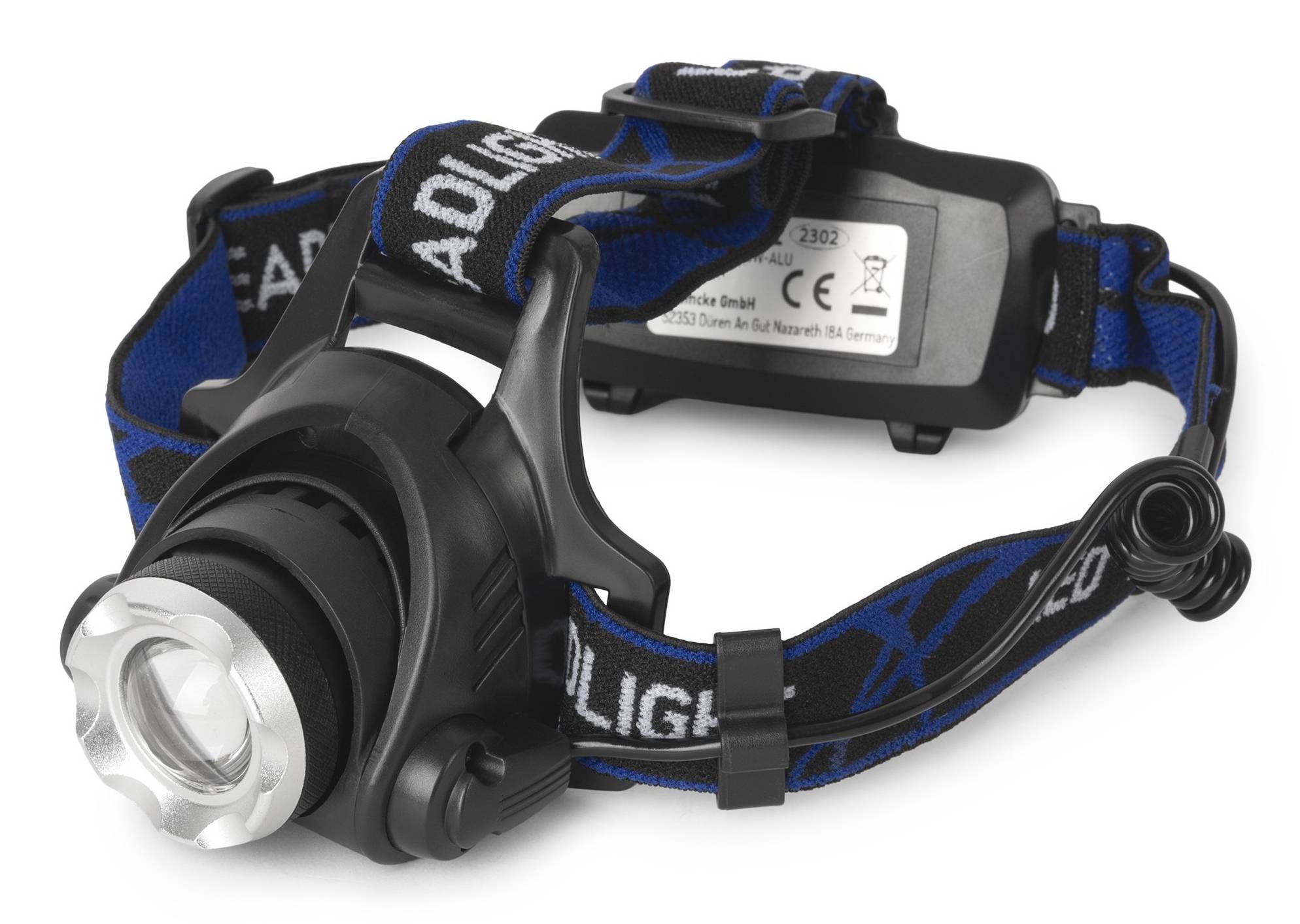 ENTAC Scheinwerfer Zoom 5W Alu, Stirnband-Taschenlampe, Schwarz, Aluminium, Polycarbonat (PC), IP44, LED, 600 lm