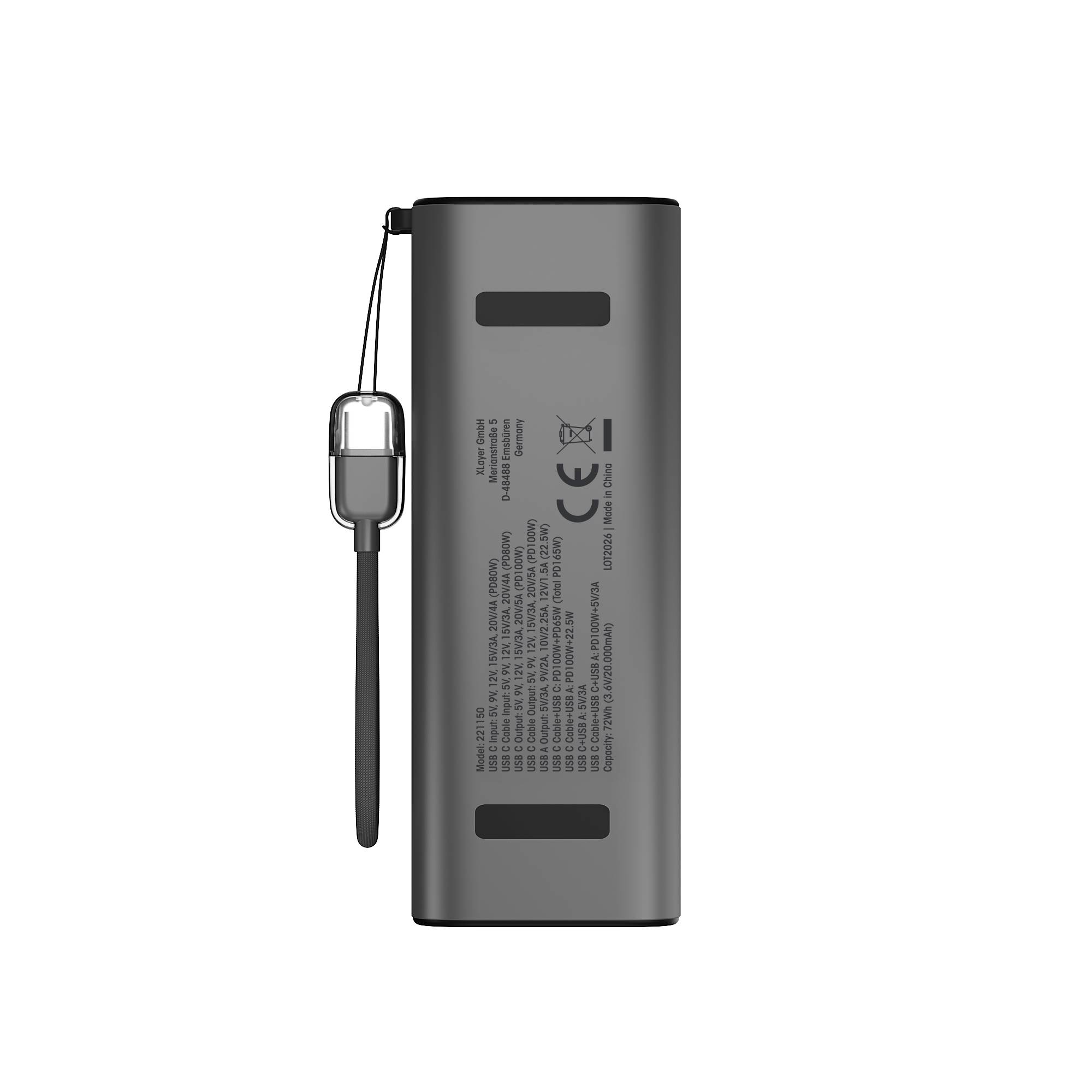 Zusatzakku XLayer Powerbank HyperCharge 20.000 mAh 160W space grau