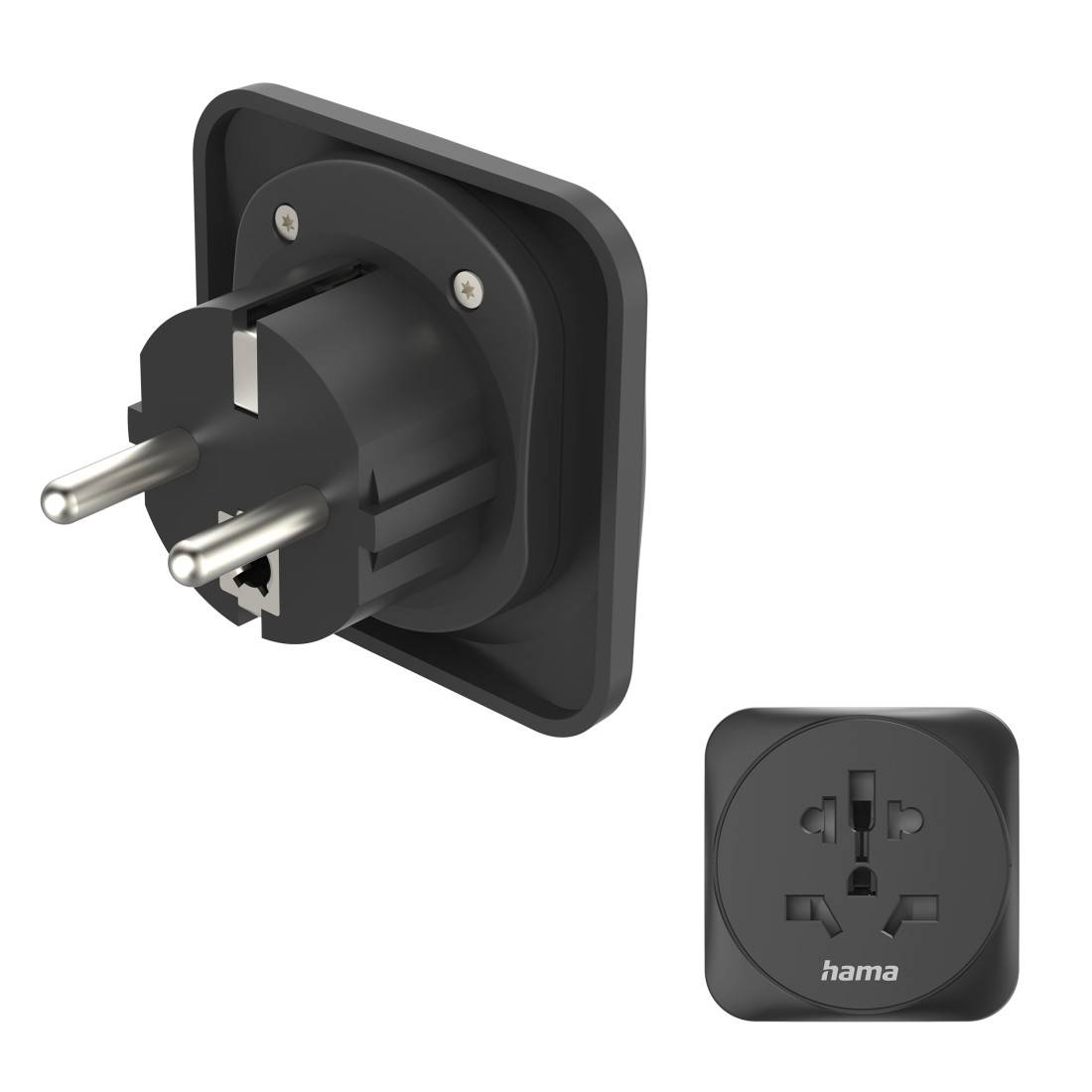 hama 00223461 Reiseadapter Typ E und F, 3-polig, universal, Welt nach Europa, Schwarz
