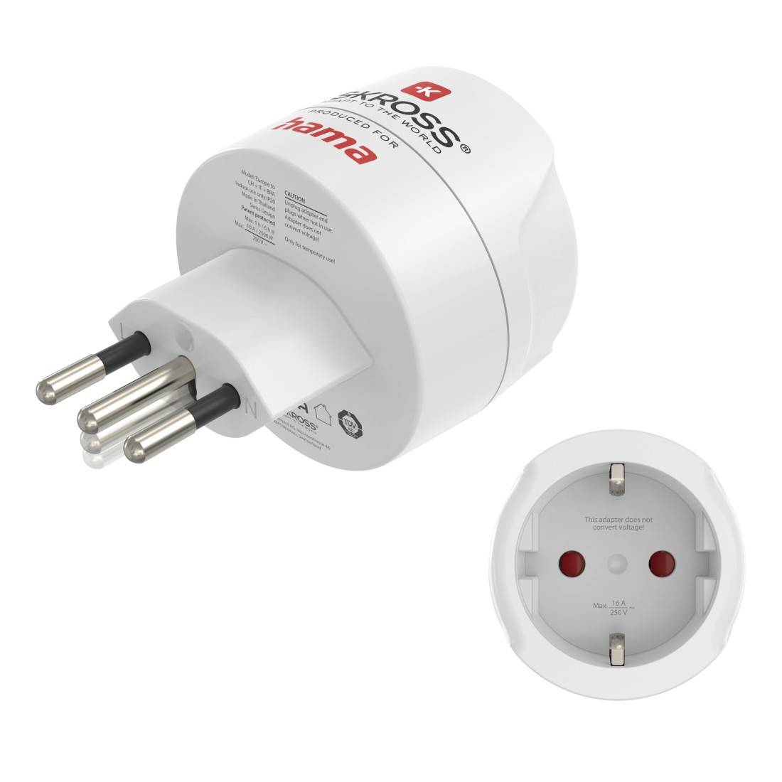 hama 00223487 Reiseadapter Typ J, L, N, 3-polig, für die Schweiz, Italien und Brasilien