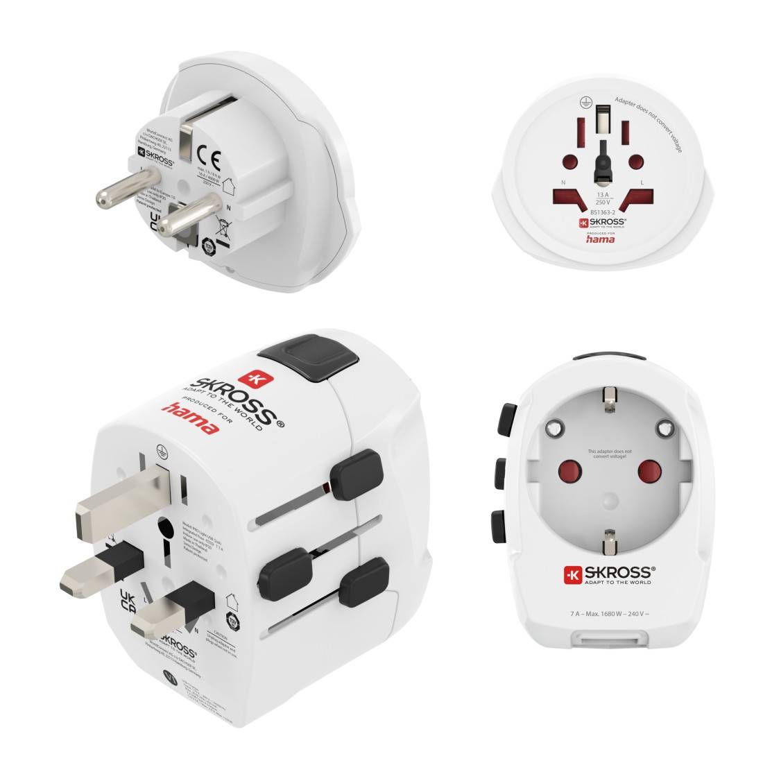 hama 00223464 Weltreiseadapter Set "World Travel Pro Light USB", 3-polig, 2x USB