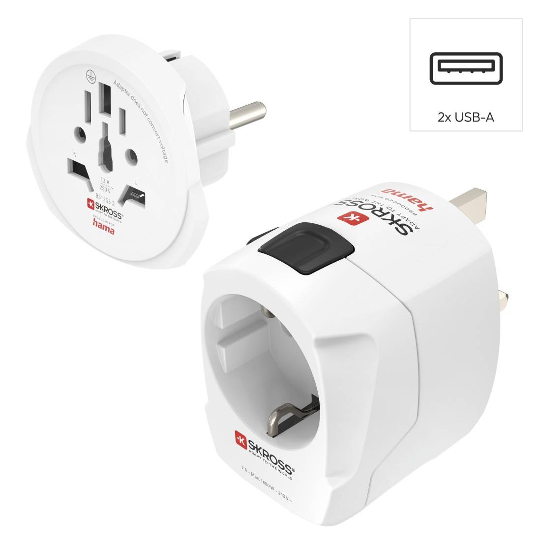 hama 00223464 Weltreiseadapter Set "World Travel Pro Light USB", 3-polig, 2x USB