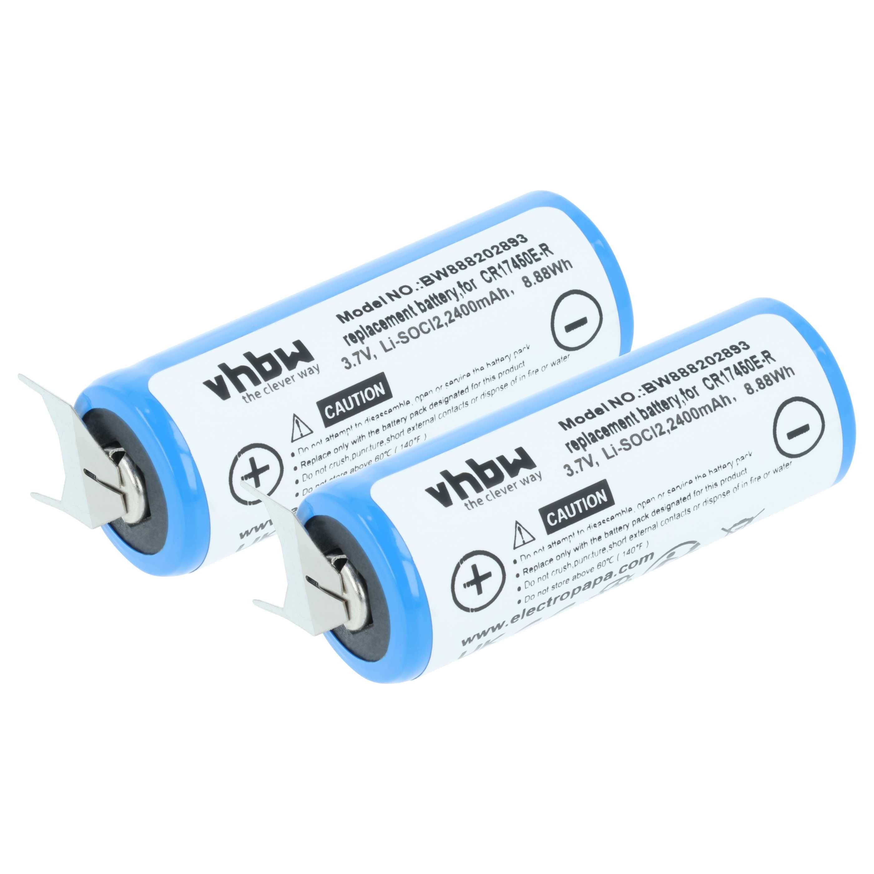 2x Batterie Ersatz für CR17450E-R (3V) für diverse Geräte, 3er Print Lötfahnen