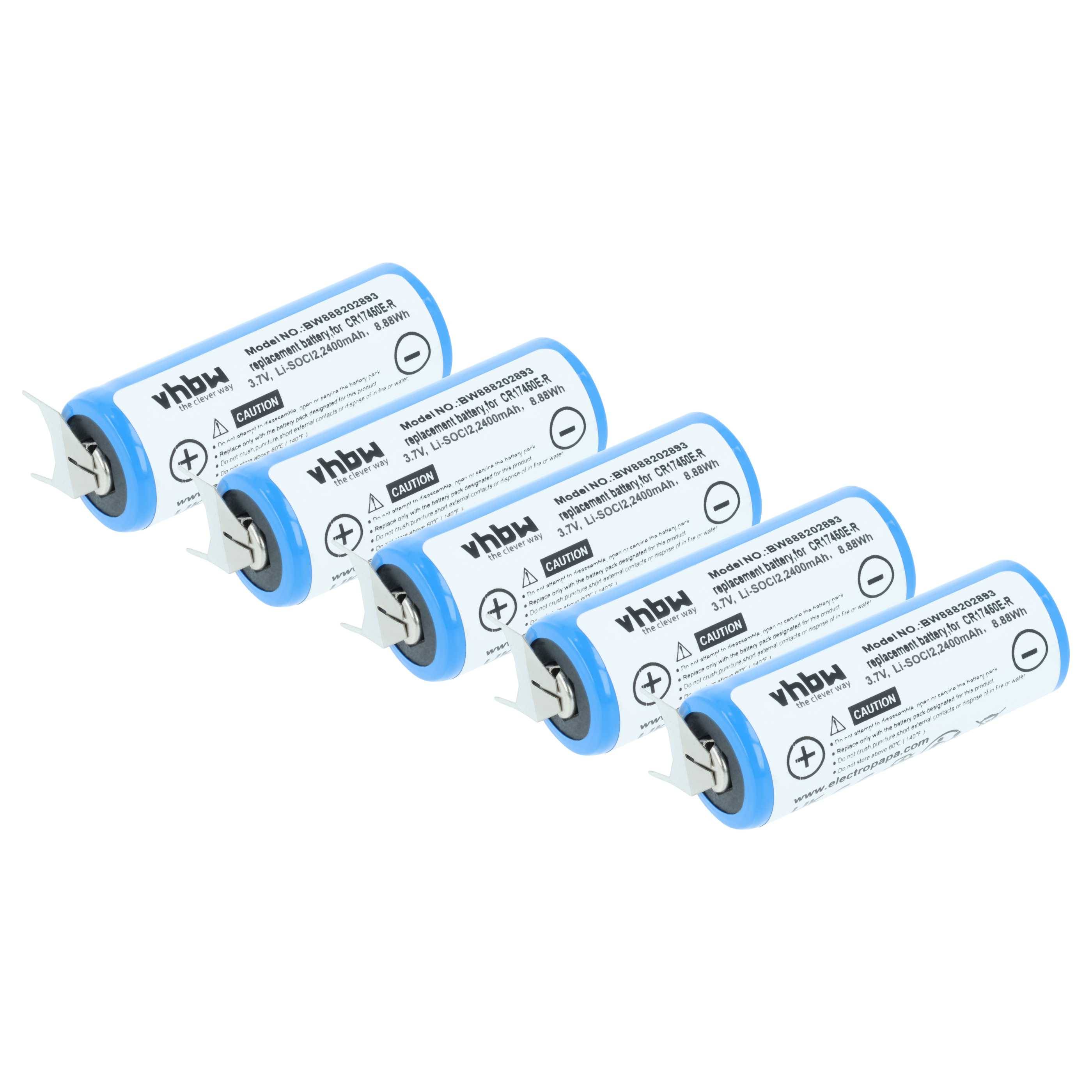 vhbw 5x Batterie Ersatz für CR17450E-R (3V, Li-Ion) für diverse Geräte, 3er Print Lötfahnen
