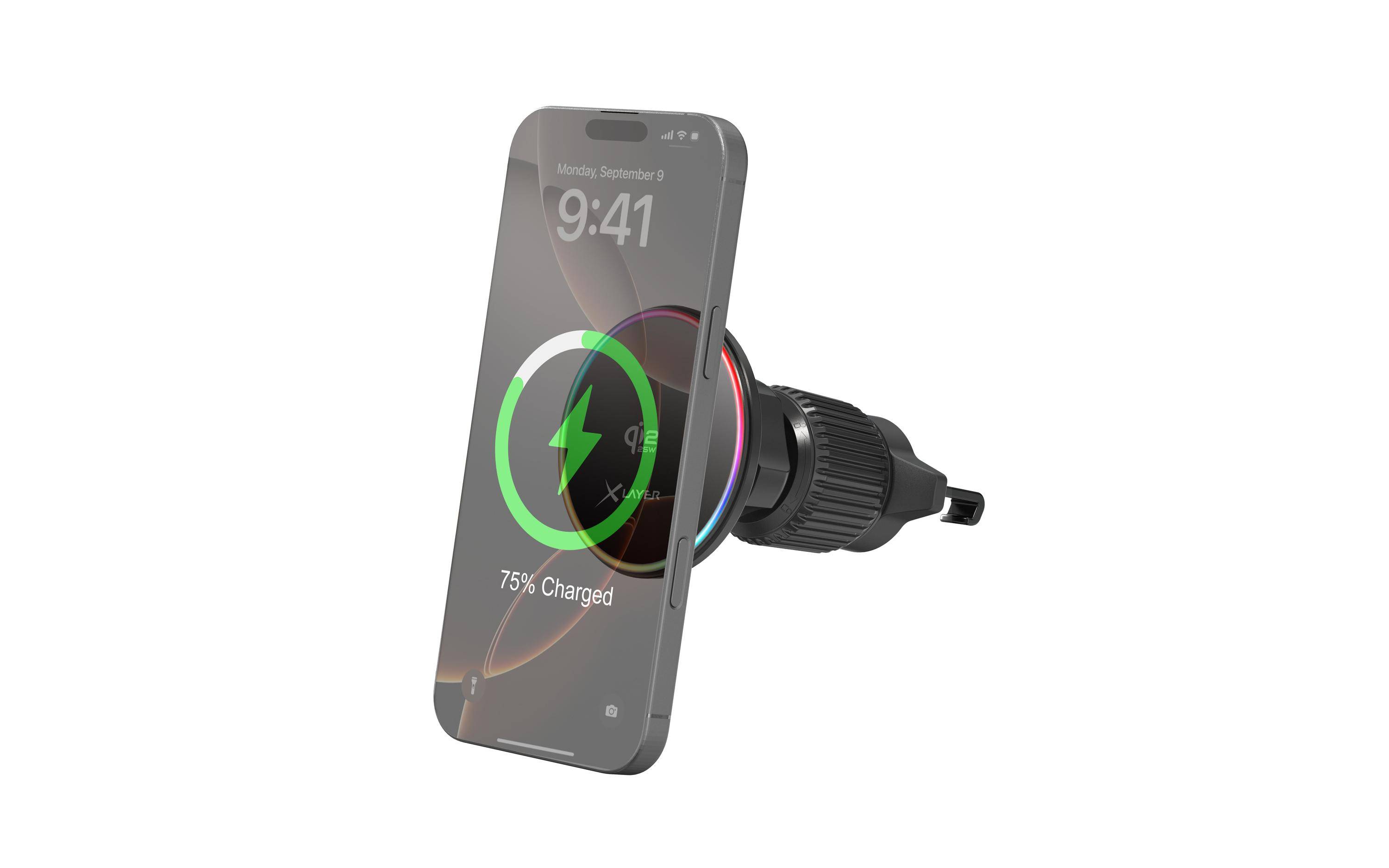 Ladegerät XLayer Wireless Qi2.2 Kfz Halterung für Lüftungsgitter schwarz