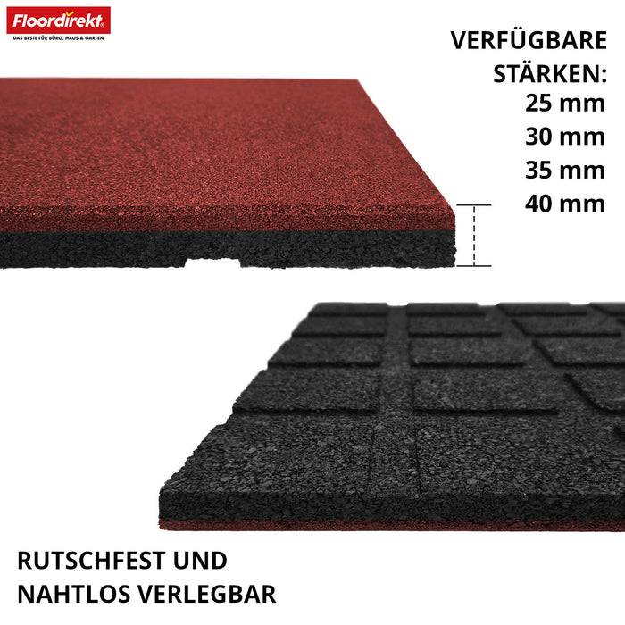 FLOORDIREKT Fallschutzmatte - Rutschfester Gummi-Bodenschutz - Rot - 50 x 50 x 4 cm