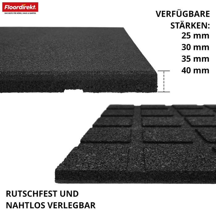 FLOORDIREKT Fallschutzmatte - Rutschfester Gummi-Bodenschutz - Schwarz - 50 x 50 x 3 cm