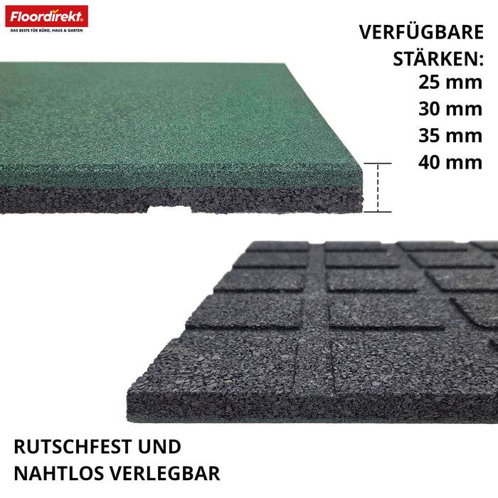 FLOORDIREKT Fallschutzmatte - Rutschfester Gummi-Bodenschutz - Grün - 50 x 50 x 2,5 cm