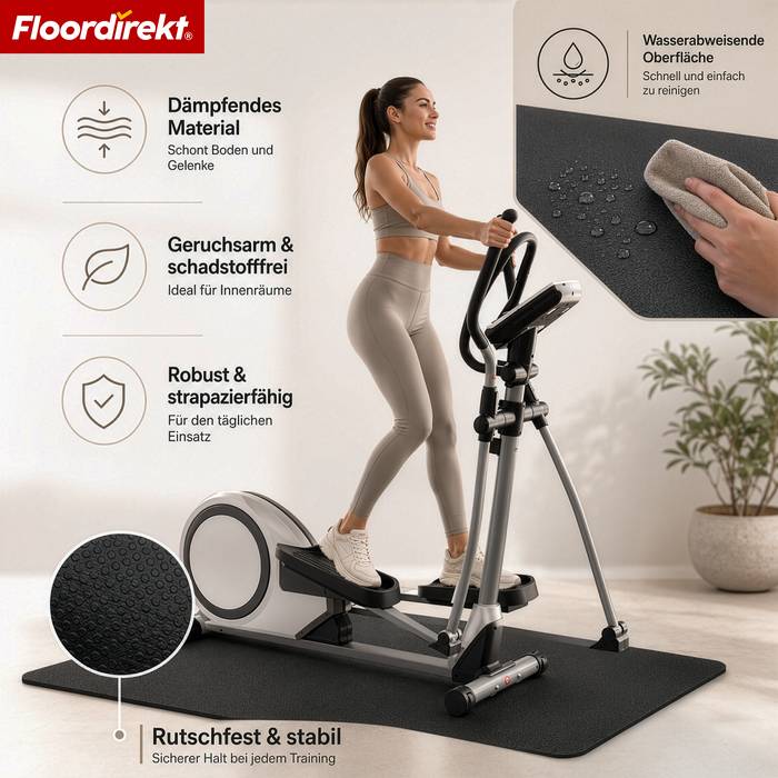 FLOORDIREKT Bodenschutzmatte Sparta - Unterlegermatte für Laufband & Crosstrainer - 200 x 90 cm