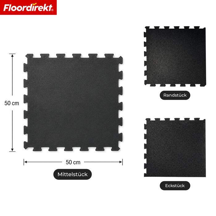 FLOORDIREKT Gummi Steckmatte - Rutschhemmend & stoßdämpfend - 50 x 50 cm - Randstück