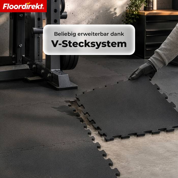FLOORDIREKT Gummi Steckmatte - Rutschhemmend & stoßdämpfend - 50 x 50 cm - Randstück