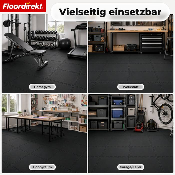 FLOORDIREKT Gummi Steckmatte - Rutschhemmend & stoßdämpfend - 50 x 50 cm - Randstück