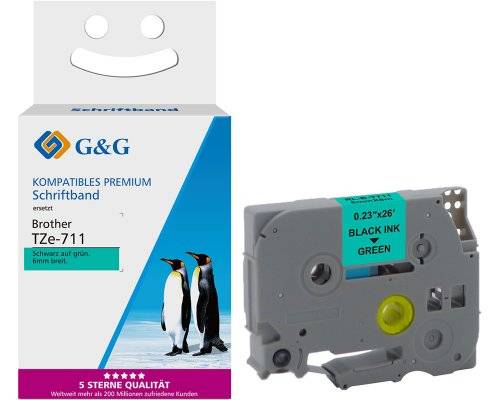 G&G | Ninestar G&G 18675, Schwarz auf grün, Etikettenrolle, TZe, Grau, Brother, Brother PTouch 1000