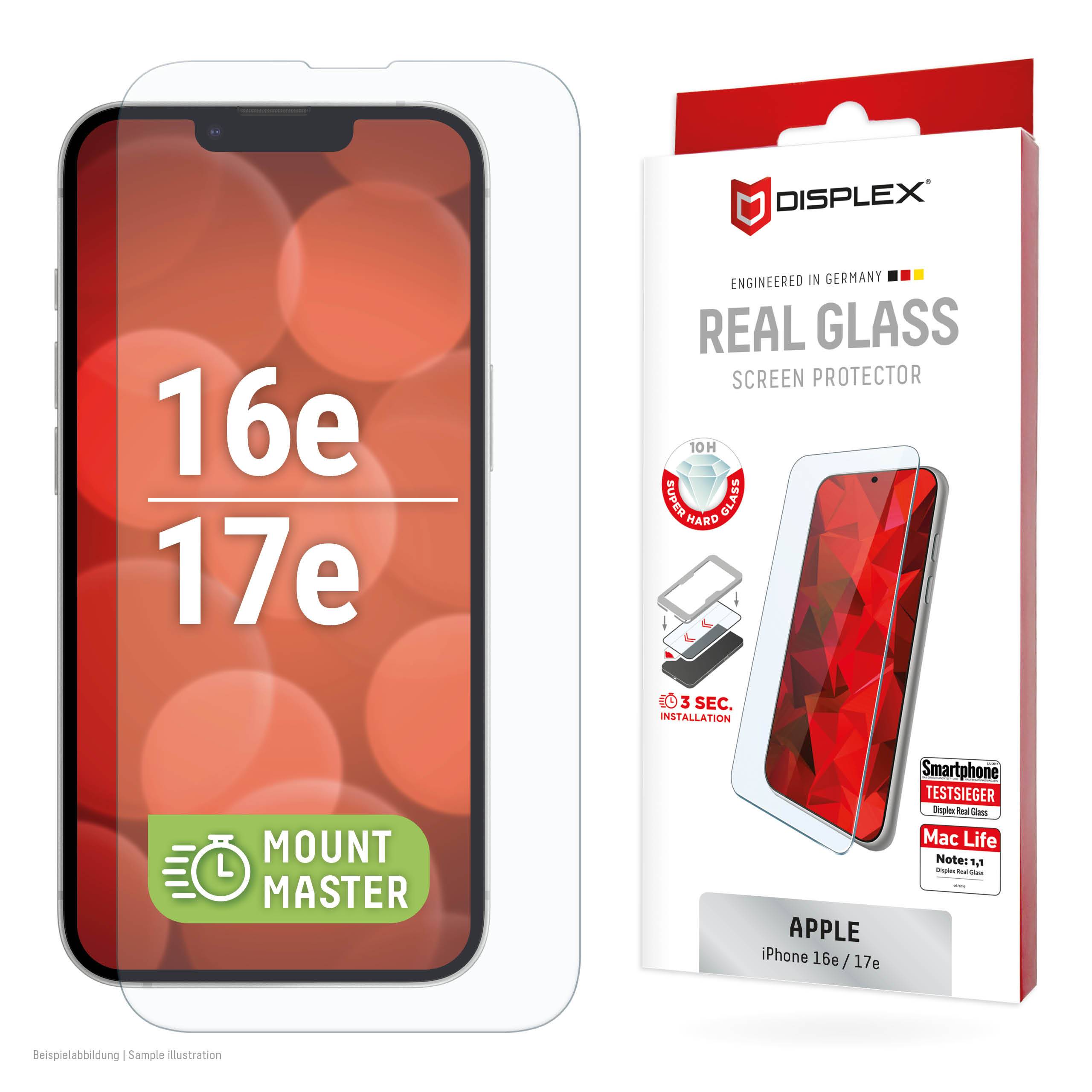 Displex Panzerglas (10H, 2D) für Apple iPhone 16e/17e,MountMaster kratzer-resistent, Apple, iPhone 16e/17e, Schmutzabwei