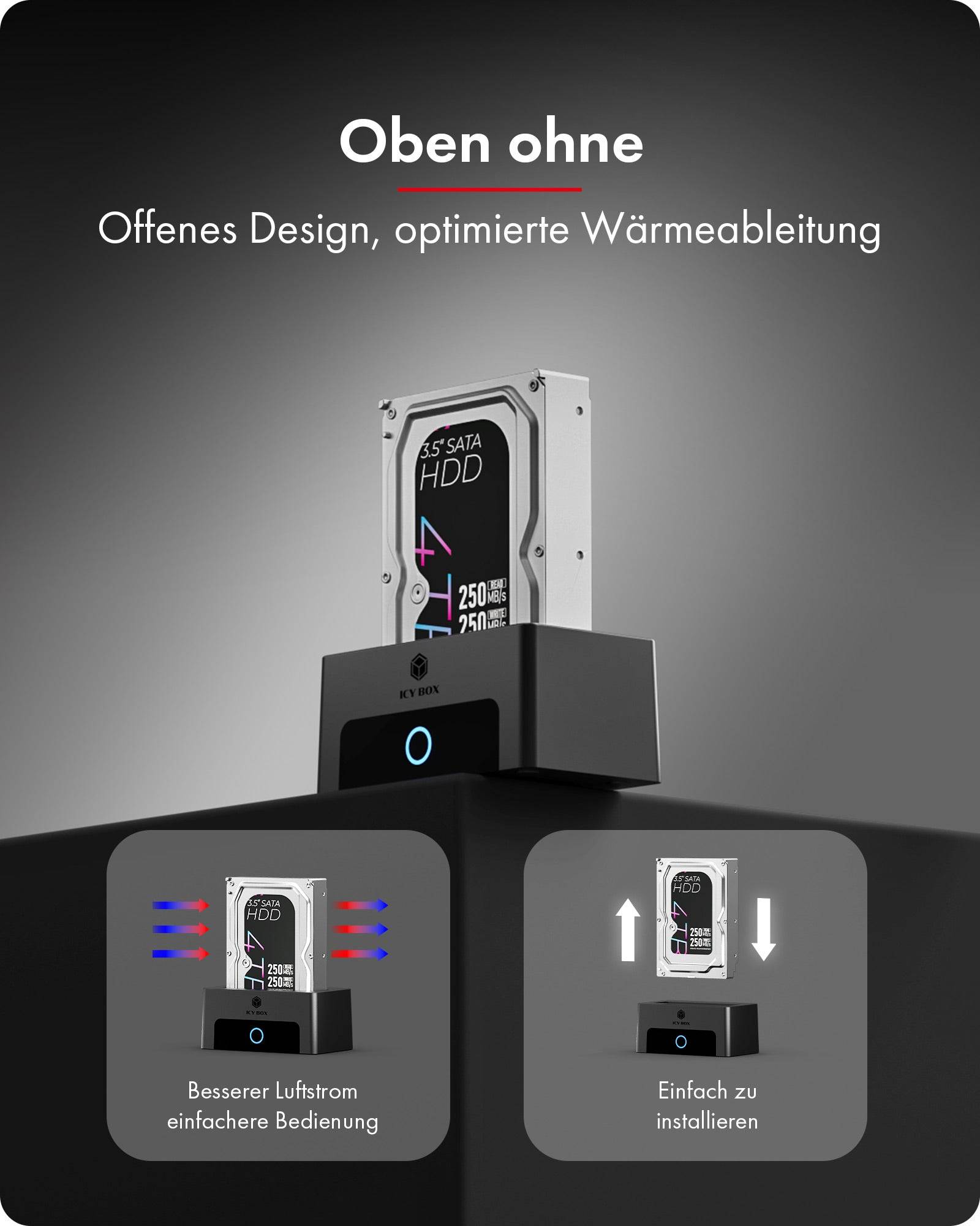 Dockingstation IcyBox für M.2 NVMe 2,5"/3,5" HDD/SSD