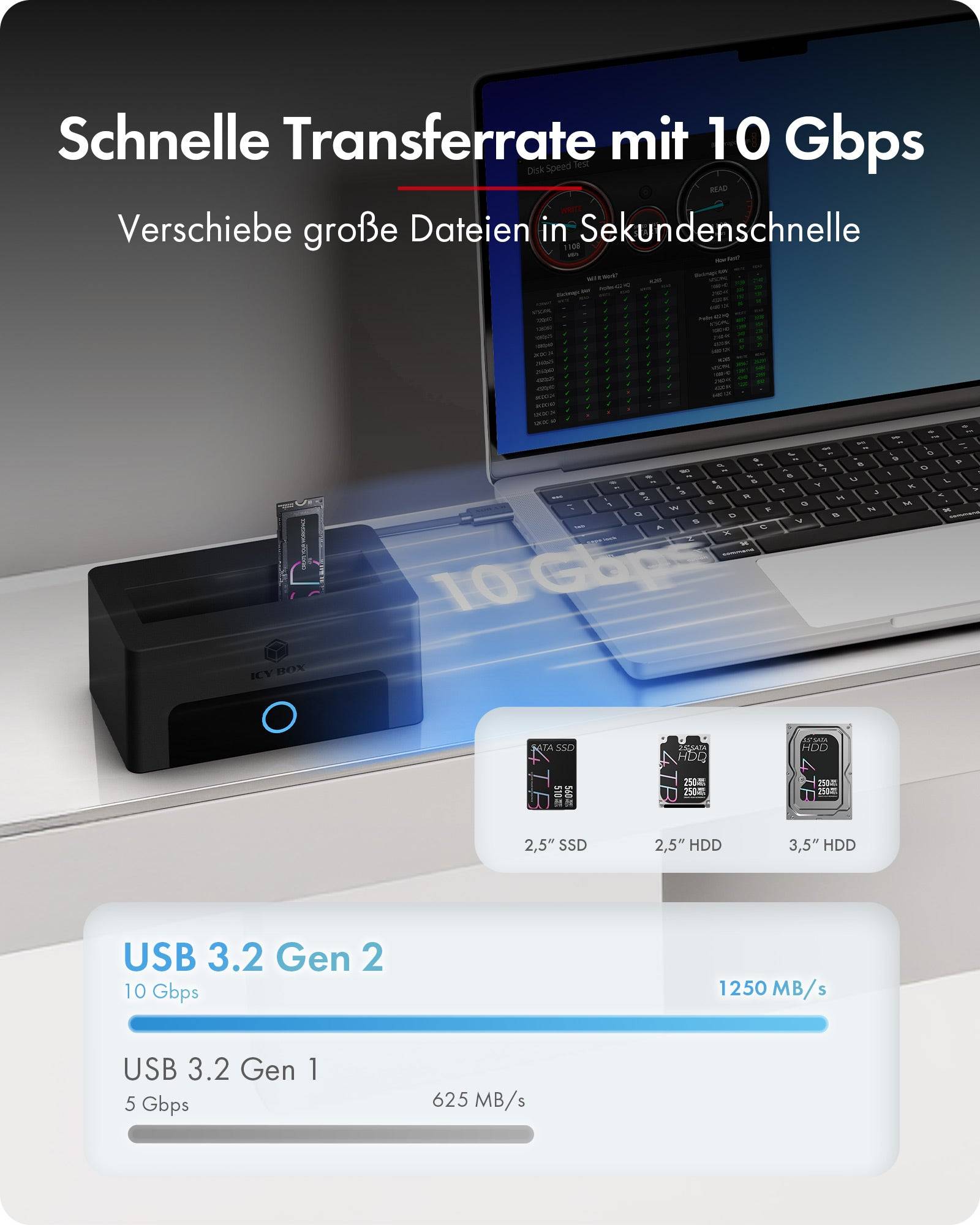 Dockingstation IcyBox für M.2 NVMe 2,5"/3,5" HDD/SSD