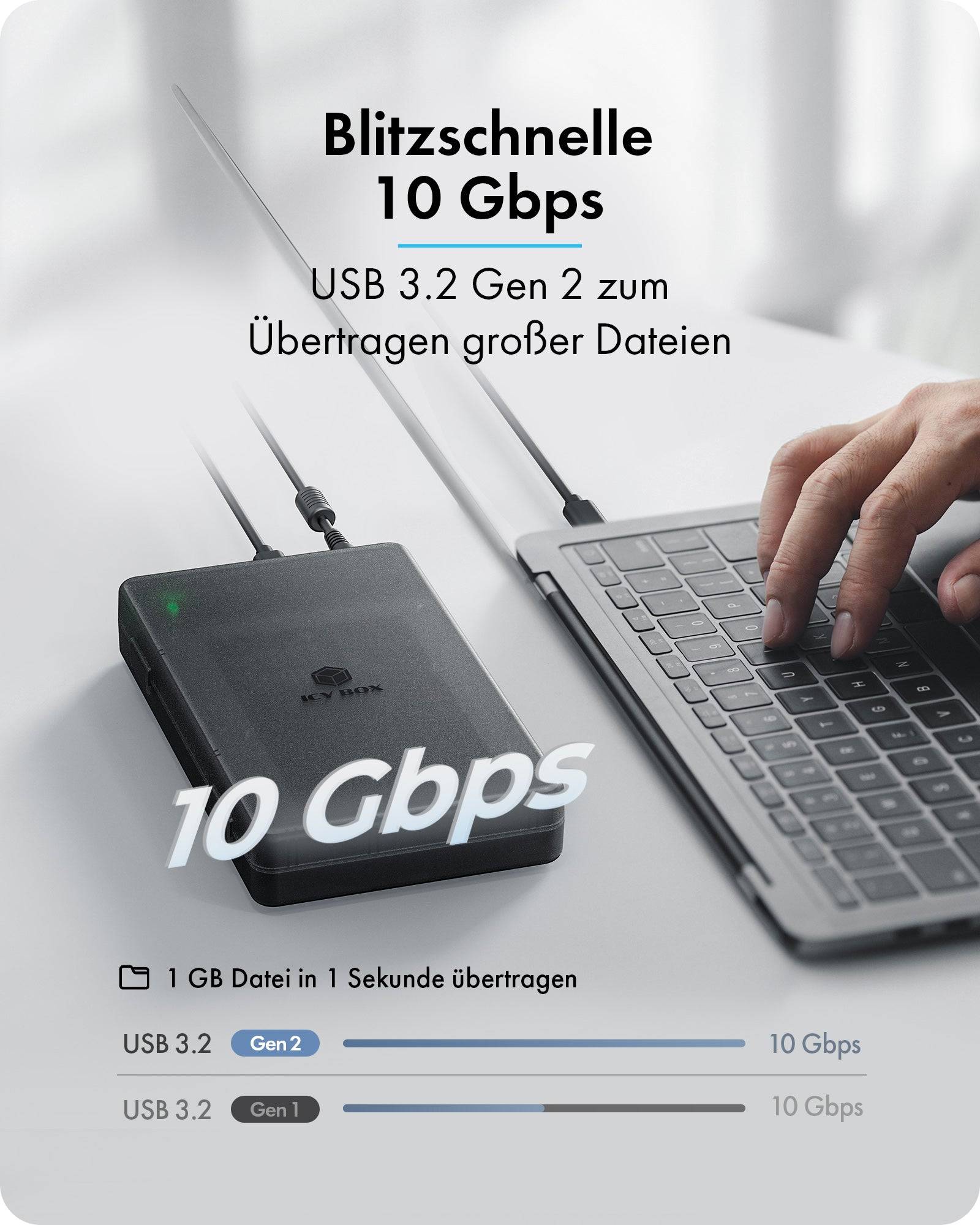 ICY BOX Spade Clone 3882, HDD / SSD-Gehäuse, M.2/2.5"/3.5", SATA, M.2, 10 Gbit/s, USB Anschluss, Schwarz