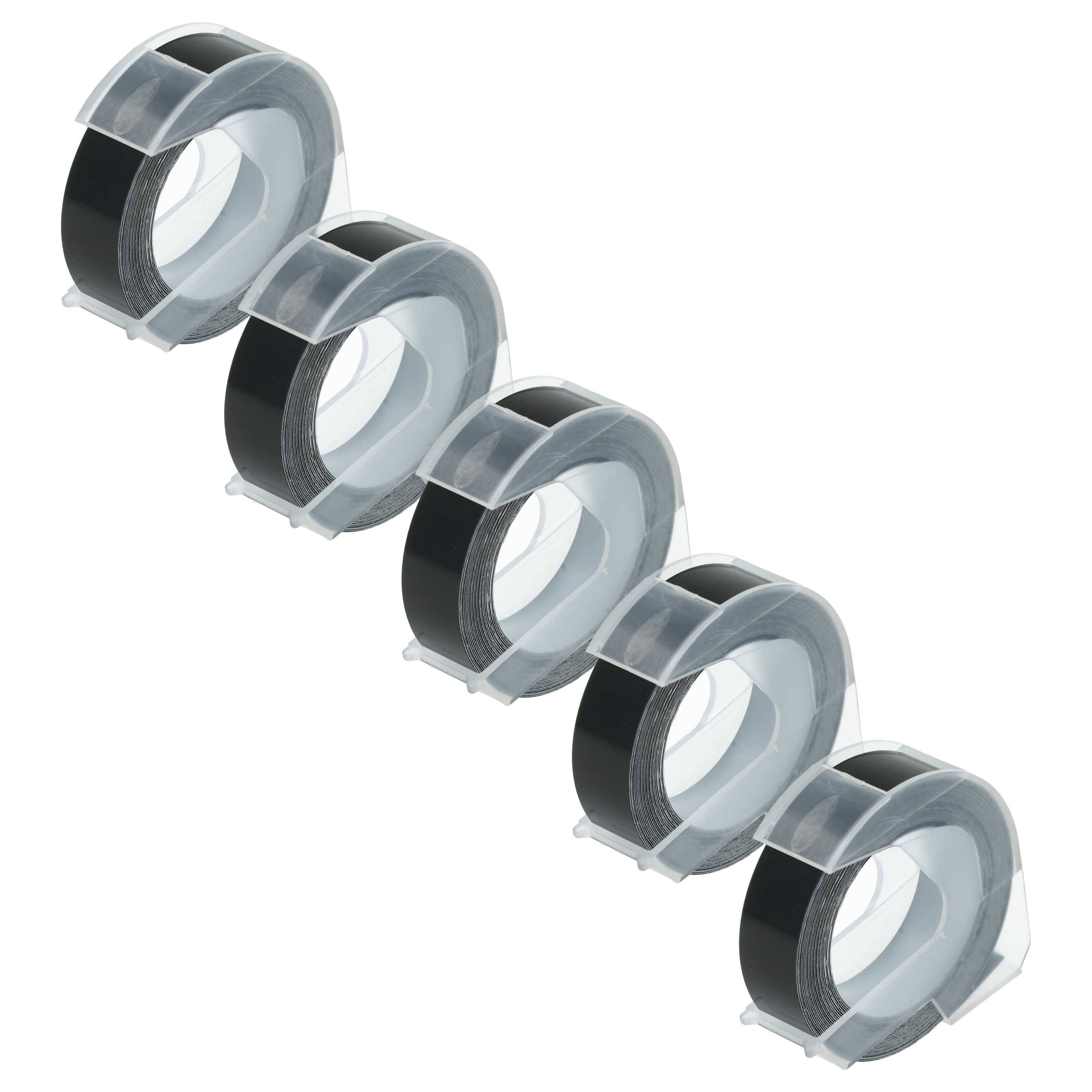 vhbw 5x 3D Prägeband-Schriftband-Kassette Ersatz für Dymo 0898132 für Etiketten-Drucker 3m x 12mm Weiß auf Schwarz