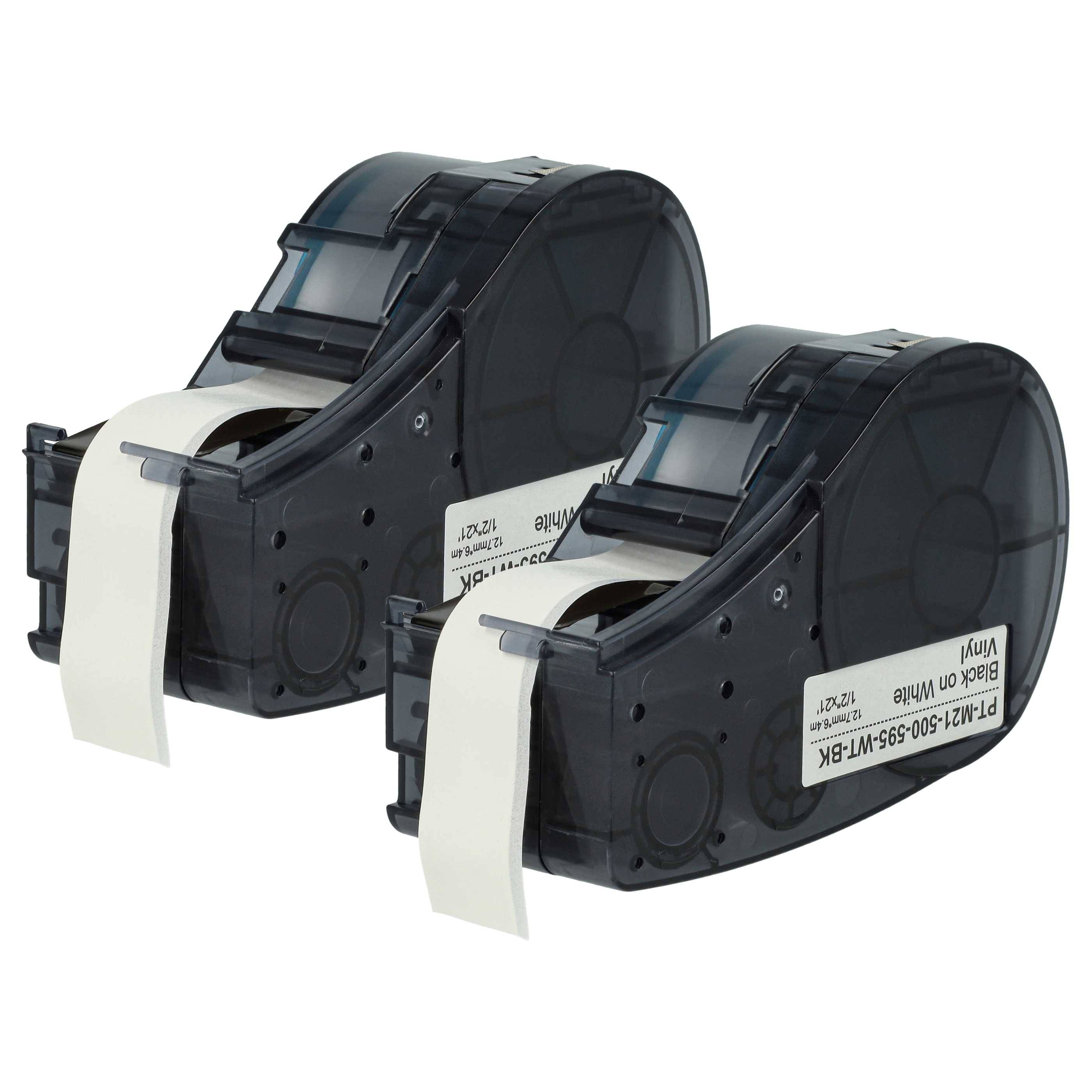 vhbw 2x Schriftband-Kassette kompatibel mit Brady M210-LAB, M211 Etiketten-Drucker 6,4m x 12,7mm Schwarz auf Weiß, Vinyl