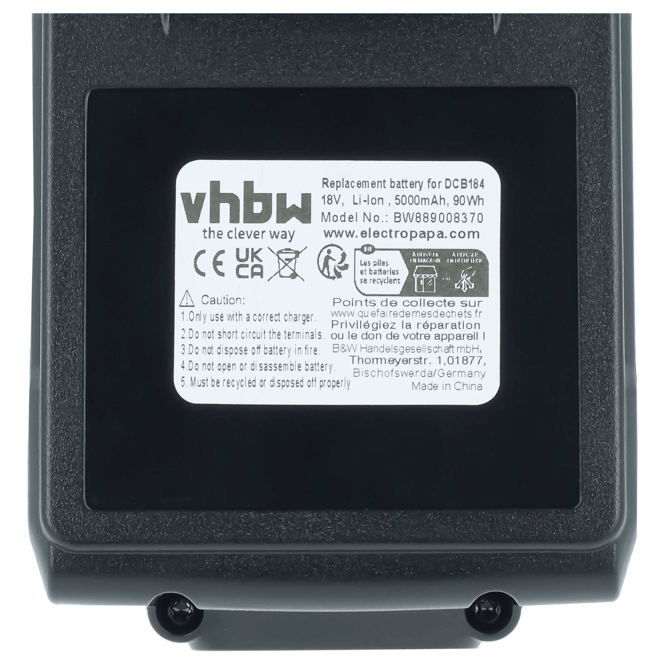 vhbw Akku kompatibel mit Dewalt DCC018N-XJ, DCD708, CL3.C18S, DCC018N, D25303DH, DCD708D2T, D25303DH-XJ Werkzeug (5000