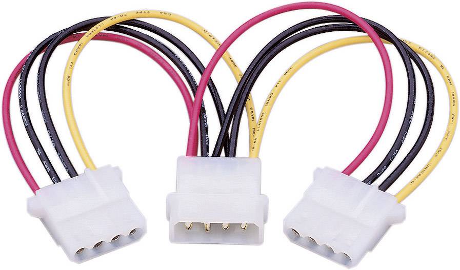Strom Verlängerungskabel [1x IDE-Strom-Stecker 4pol. - 2x IDE-Strom-Buchse 4pol.] 0.15 m Schwarz, Rot, Gelb