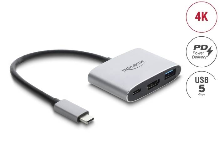 Delock USB Type-C™ Adapter zu HDMI 4K 60 Hz mit USB Typ-A und USB Type-C™ PD