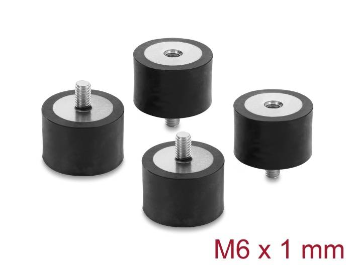 Delock Vibrationsdämpfer M6 x 1 mm D 30 x H 20 mm mit Innen und Außengewinde (4 Stück, schwarz)