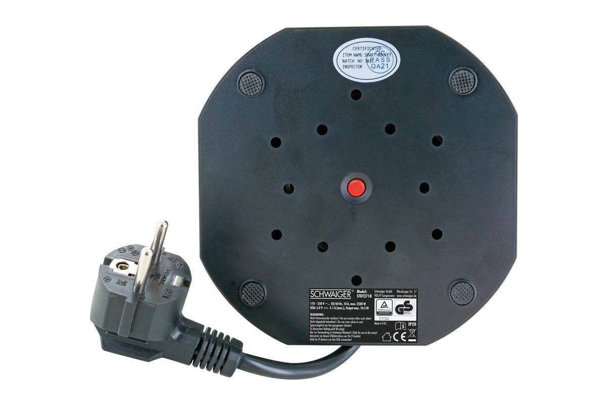 SCHWAIGER - Steckdosentower 7xSchuko+2x USB 1.8m