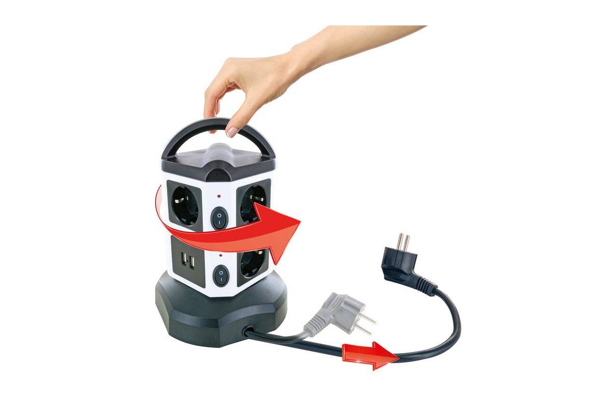 SCHWAIGER - Steckdosentower 7xSchuko+2x USB 1.8m