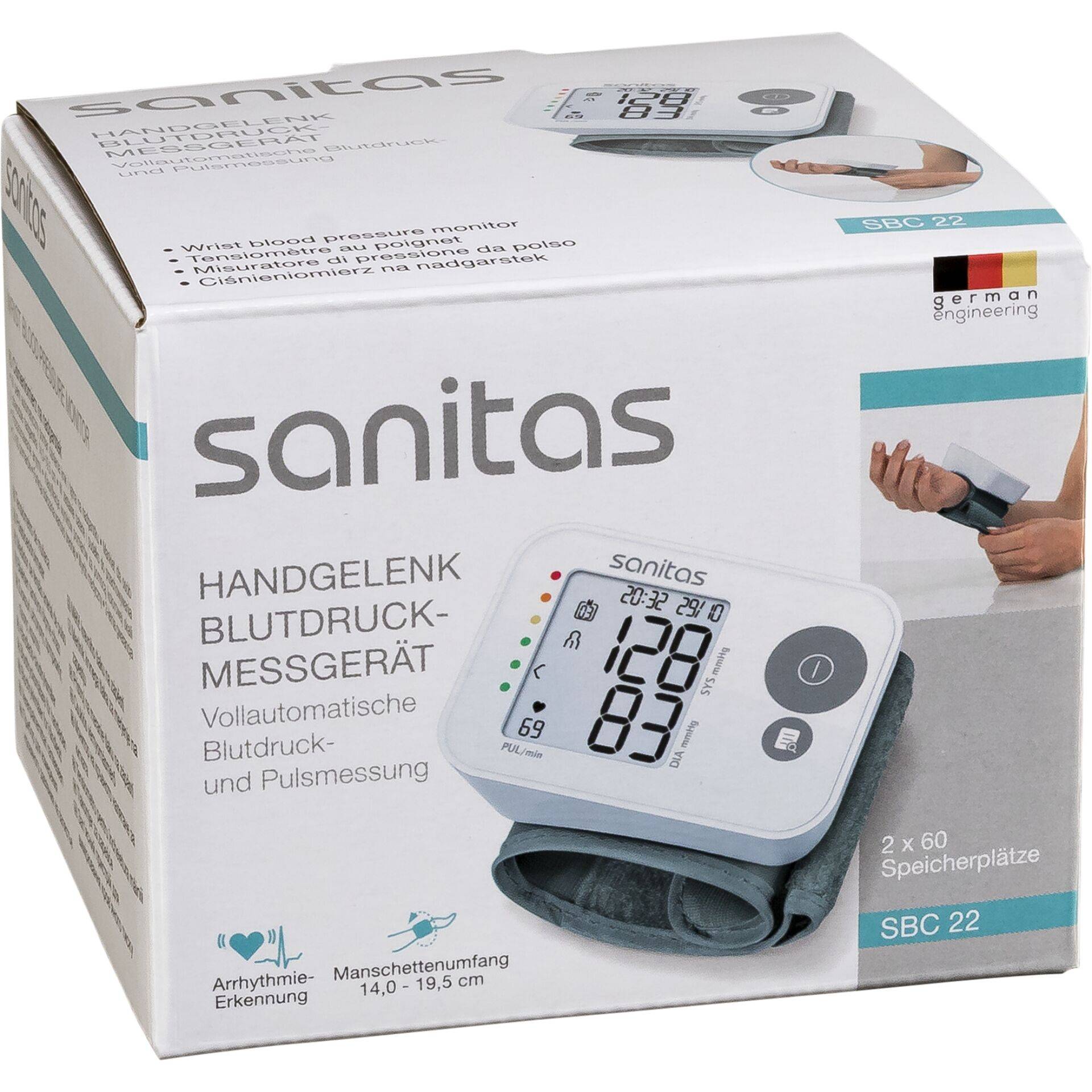 Sanitas SBC 22, Handgelenk, Automatisch, Grau, Weiß, 1 Benutzer, 14 - 19,5 cm, LCD