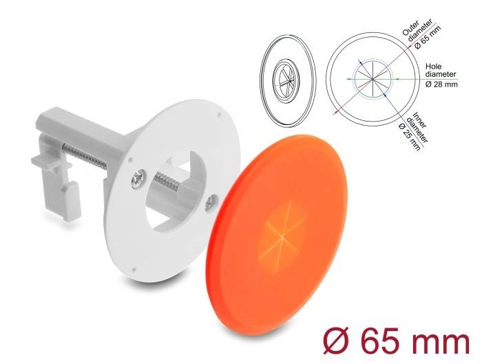 Delock Silikon Kabeldurchführung rund Ø 65 mm zur Wand- und Tischmontage, weiß/orange