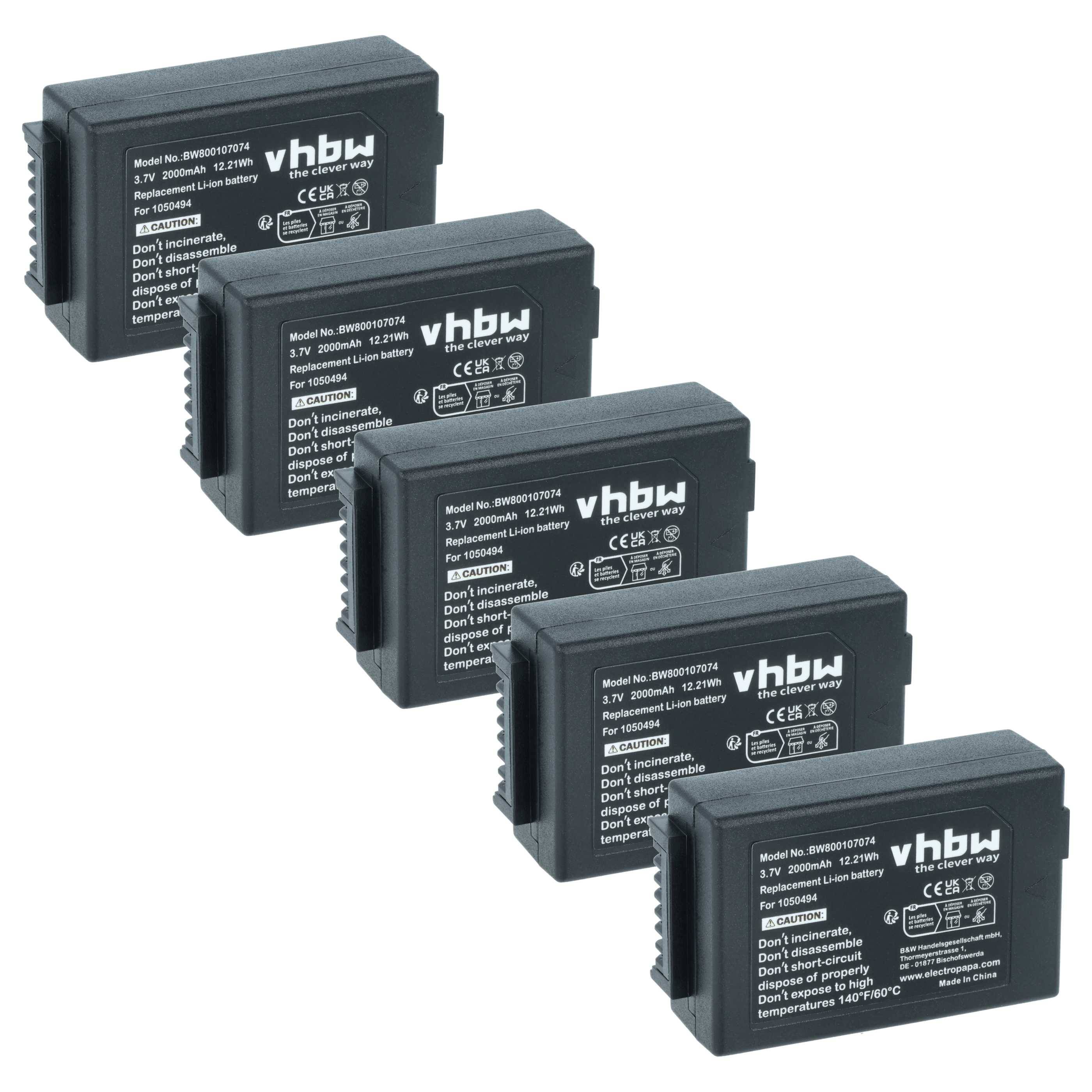 vhbw 5x Akku kompatibel mit Zebra WorkAbout Pro 2, 3, G4, 4 Handheld Computer Scanner (2000 mAh, 3,7 V, Li-Ion)
