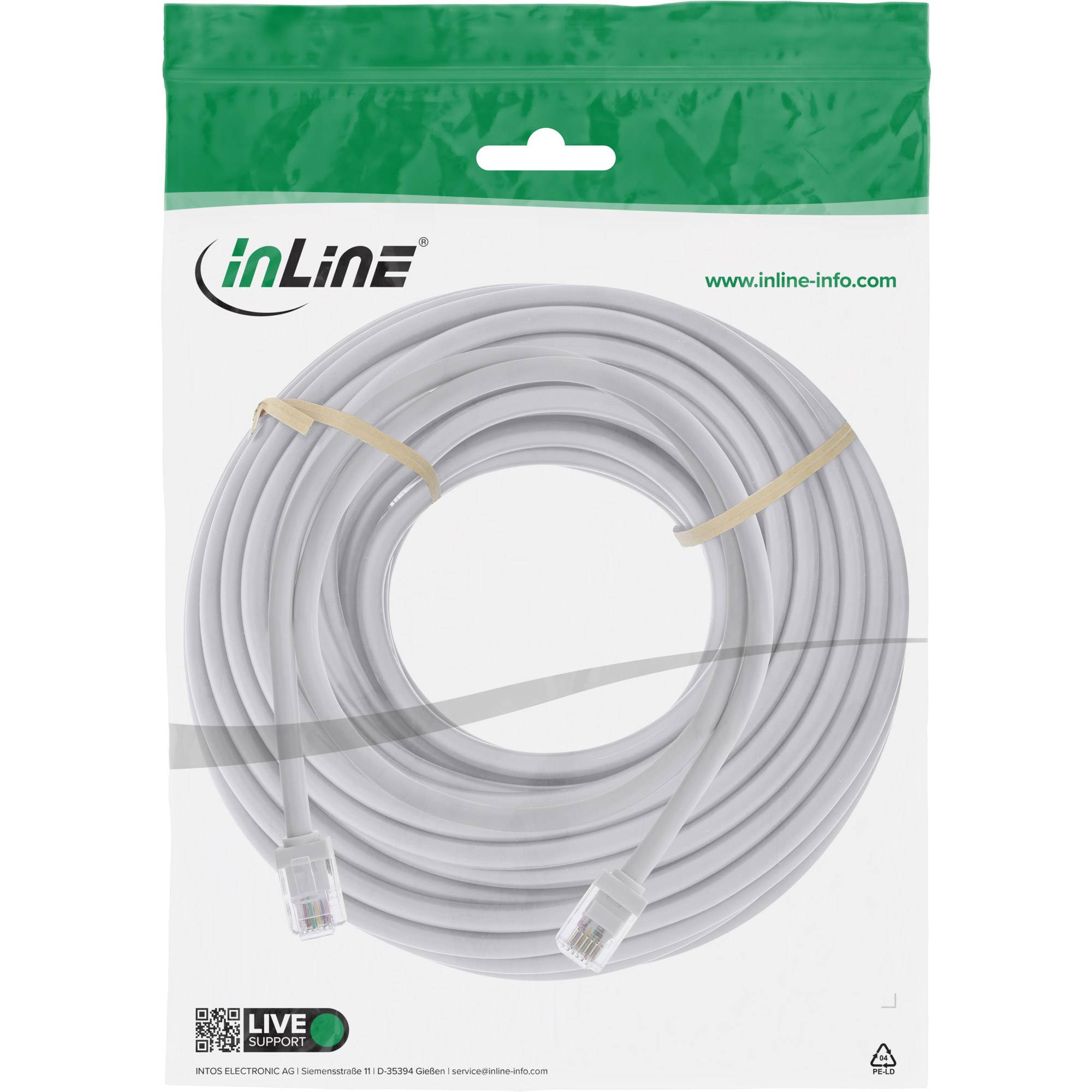 InLine® Modular-Rundkabel RJ12, Stecker / Stecker, 6adrig, 6P6C, 15m Kabel Telefon- und WLAN-Kabel