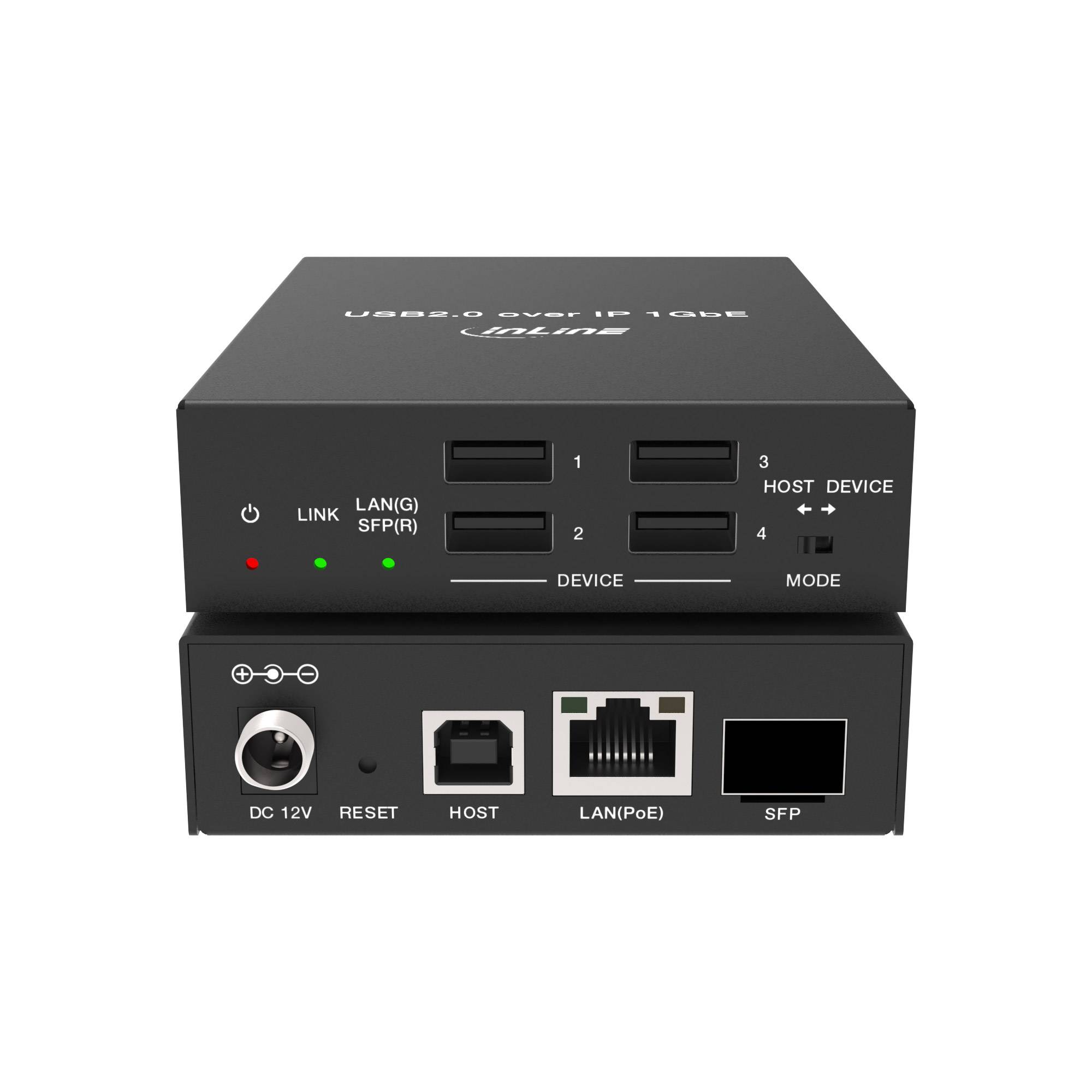 InLine® USB 2.0 Host/Device Extender over IP, Einzelgerät, RJ45 / SFP (57886E)