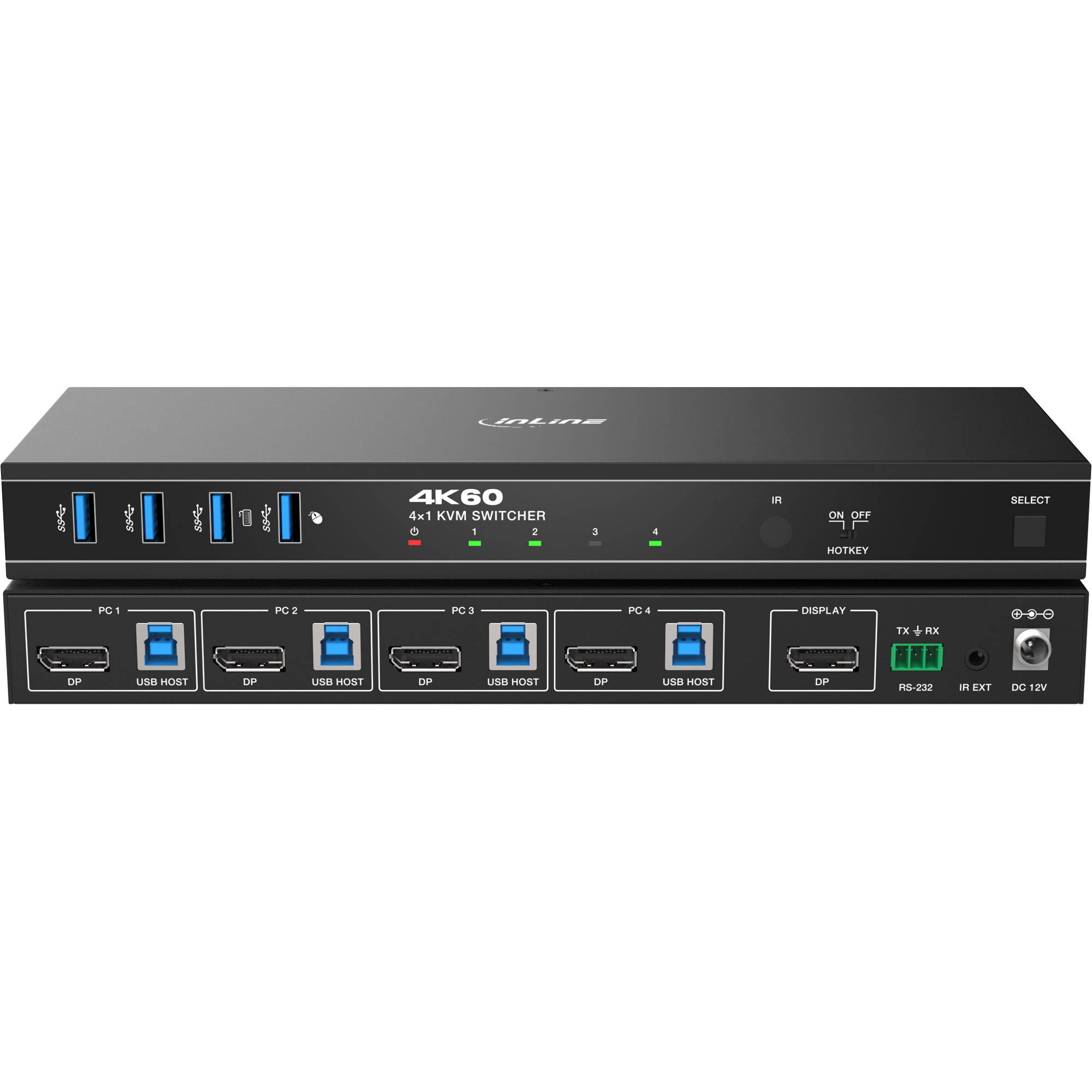 InLine® KVM Switch, 4x1, DP 4K/60Hz, USB 3.2 Hub