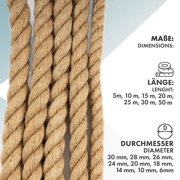 FLOORDIREKT Juteseil Arnold - Robustes Naturseil aus 100 % Jute - Ø 20 mm × 10 m
